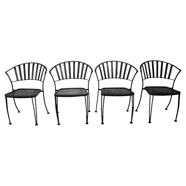 Set of Four Vintage Garden Patio Poolside Metal Strap Dining Chairs For Sale at 1stDibs
