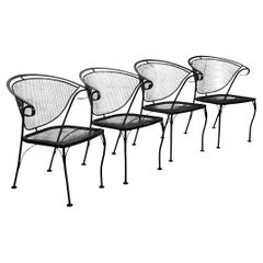 Set of Four Vintage Garden Patio Poolside Wrought Iron  Dining Chairs by Woodard