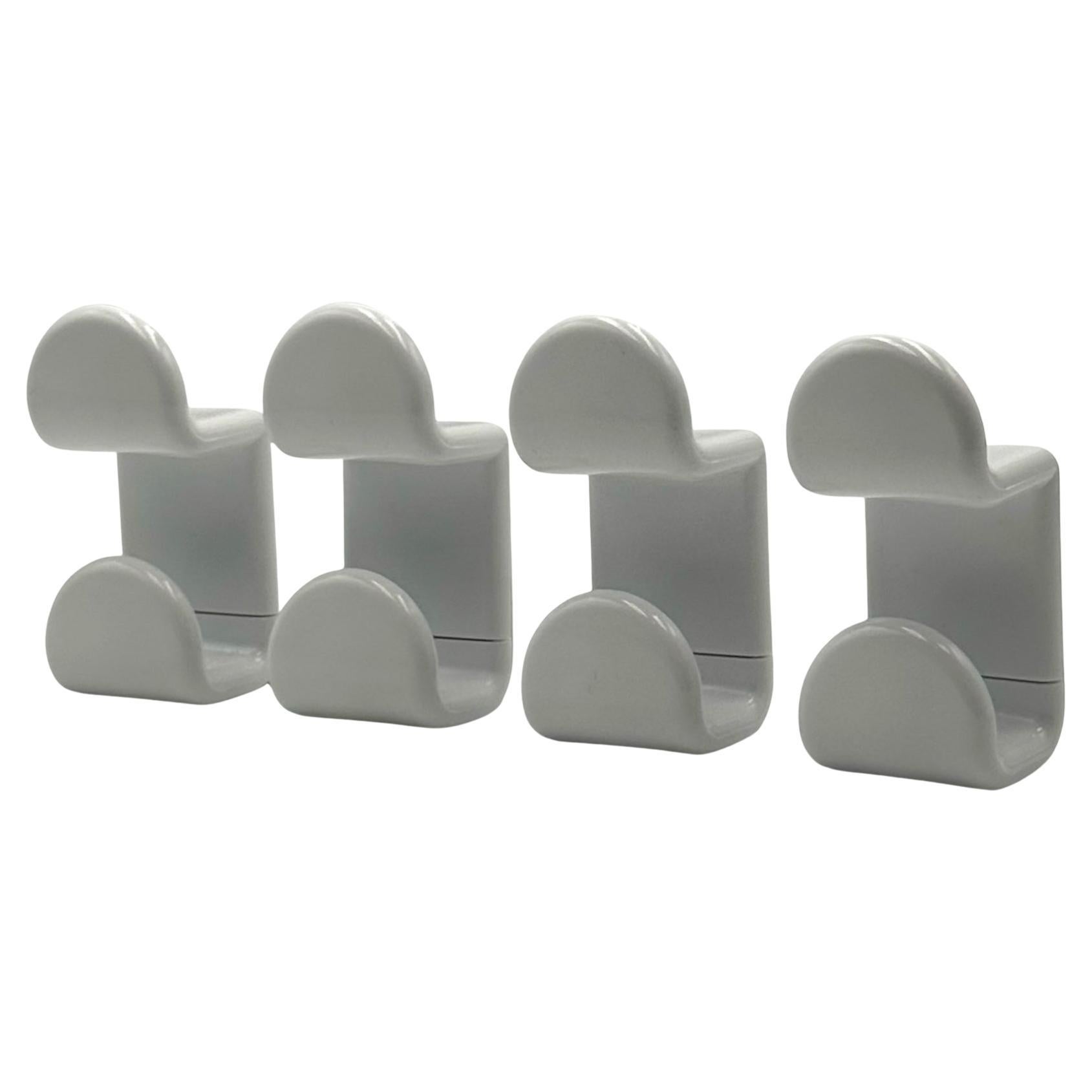 Set of Four Vintage Gedy Hooks in White Plastic Italy 1970s Space Age