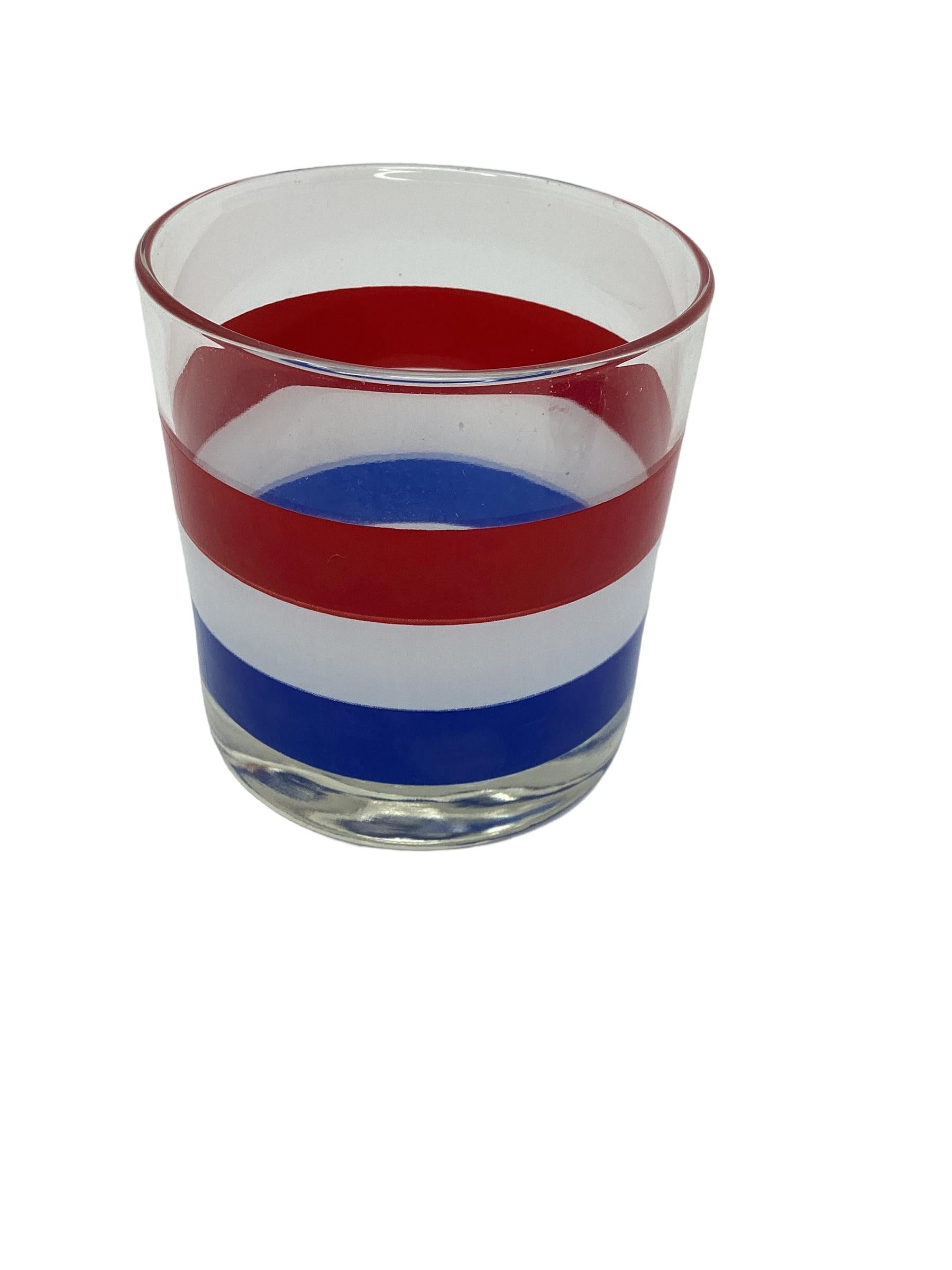 Set of Four Vintage Georges Briard Rocks Glasses in red, white and blue bands.
There are two sets available.
