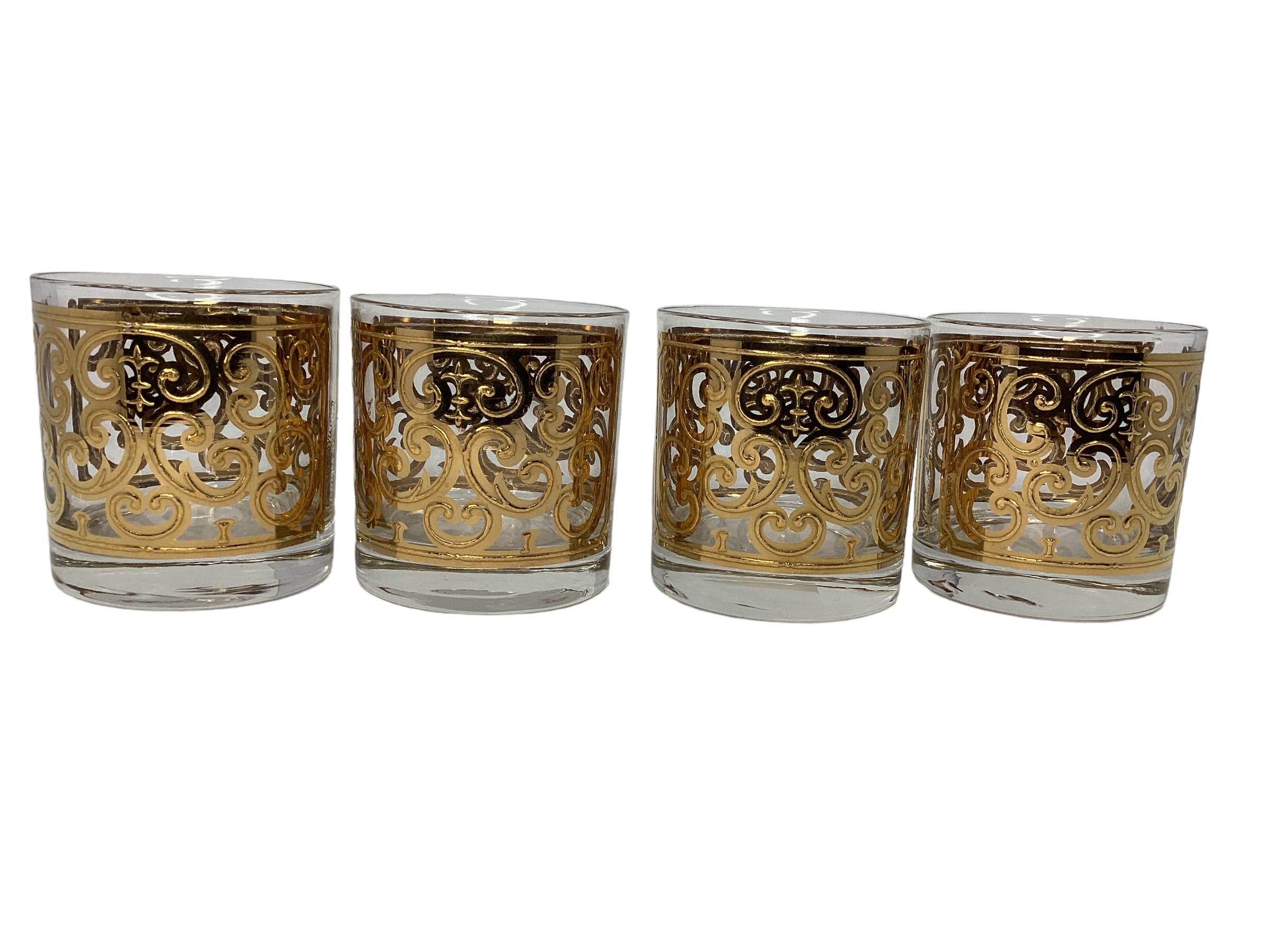 Set of Four Vintage Georges Briard Spanish Gold Rocks Glasses  For Sale 4