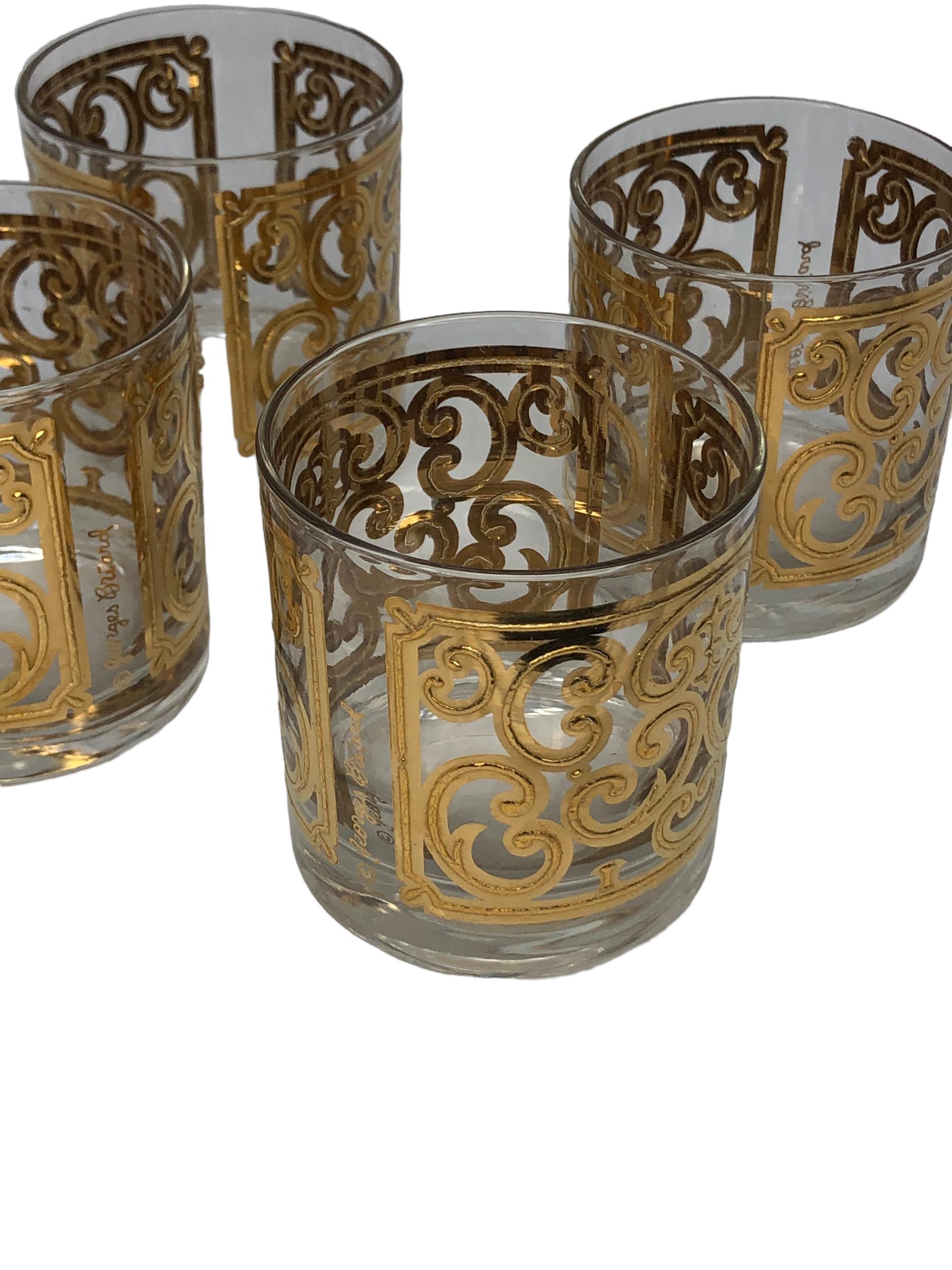 Set of Four Vintage Georges Briard Spanish Gold Rocks Glasses  For Sale 4