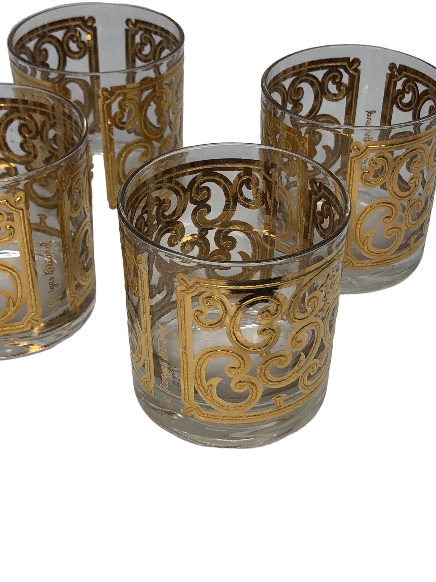 Set von vier spanischen Vintage-Gläsern mit Goldsockeln von Georges Briard im Angebot 4