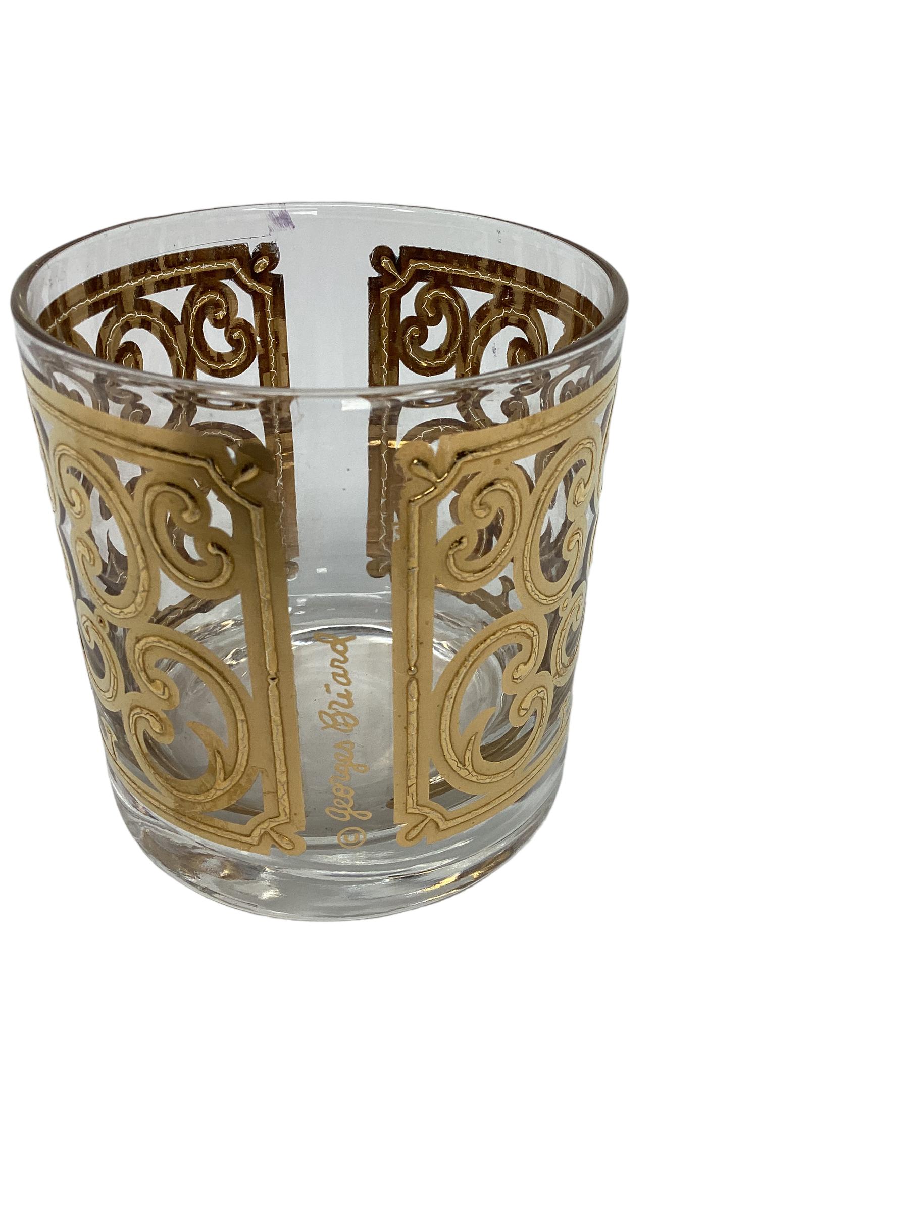 Mid-Century Modern Set of Four Vintage Georges Briard Spanish Gold Rocks Glasses  For Sale
