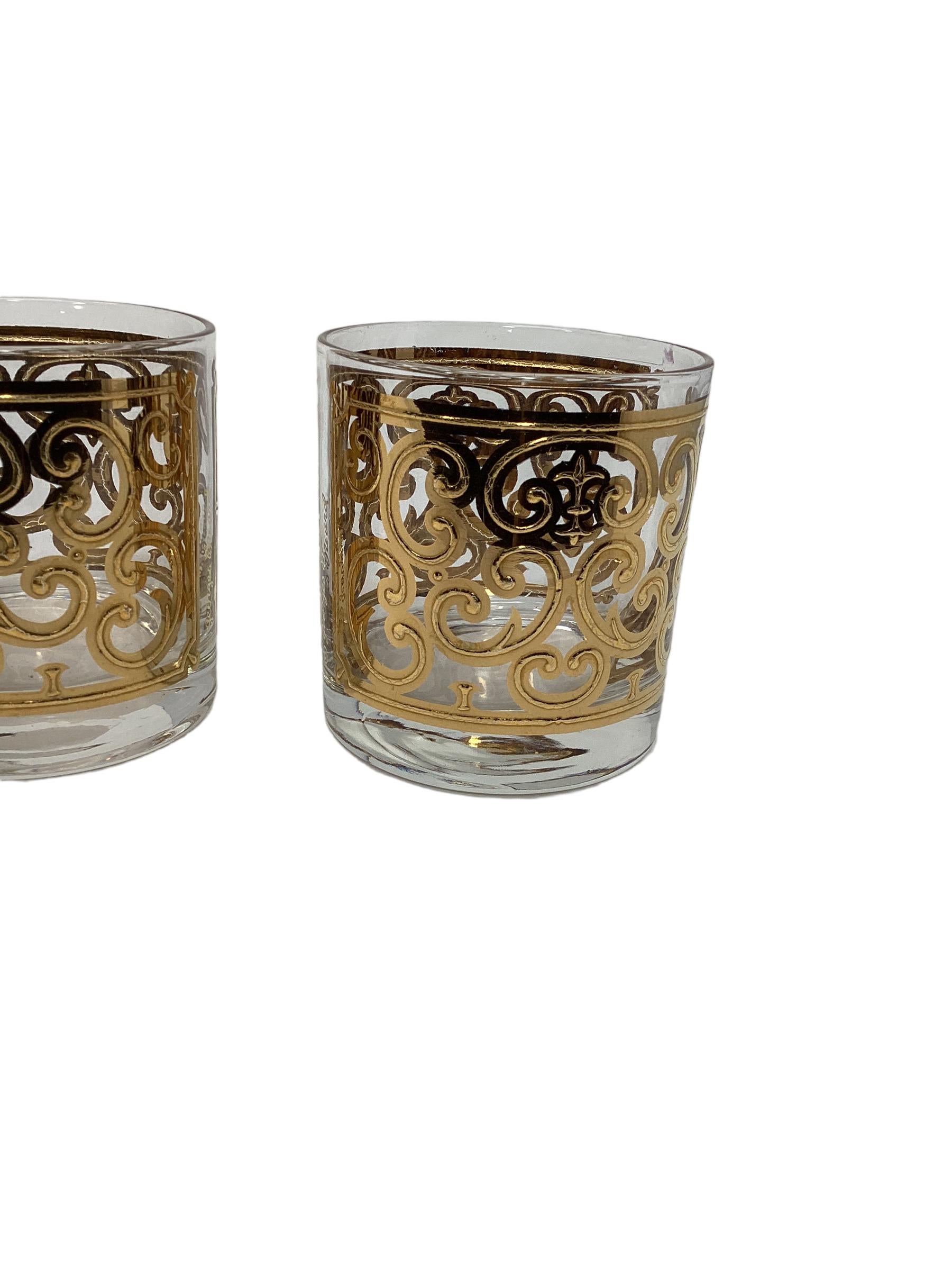 Late 20th Century Set of Four Vintage Georges Briard Spanish Gold Rocks Glasses  For Sale