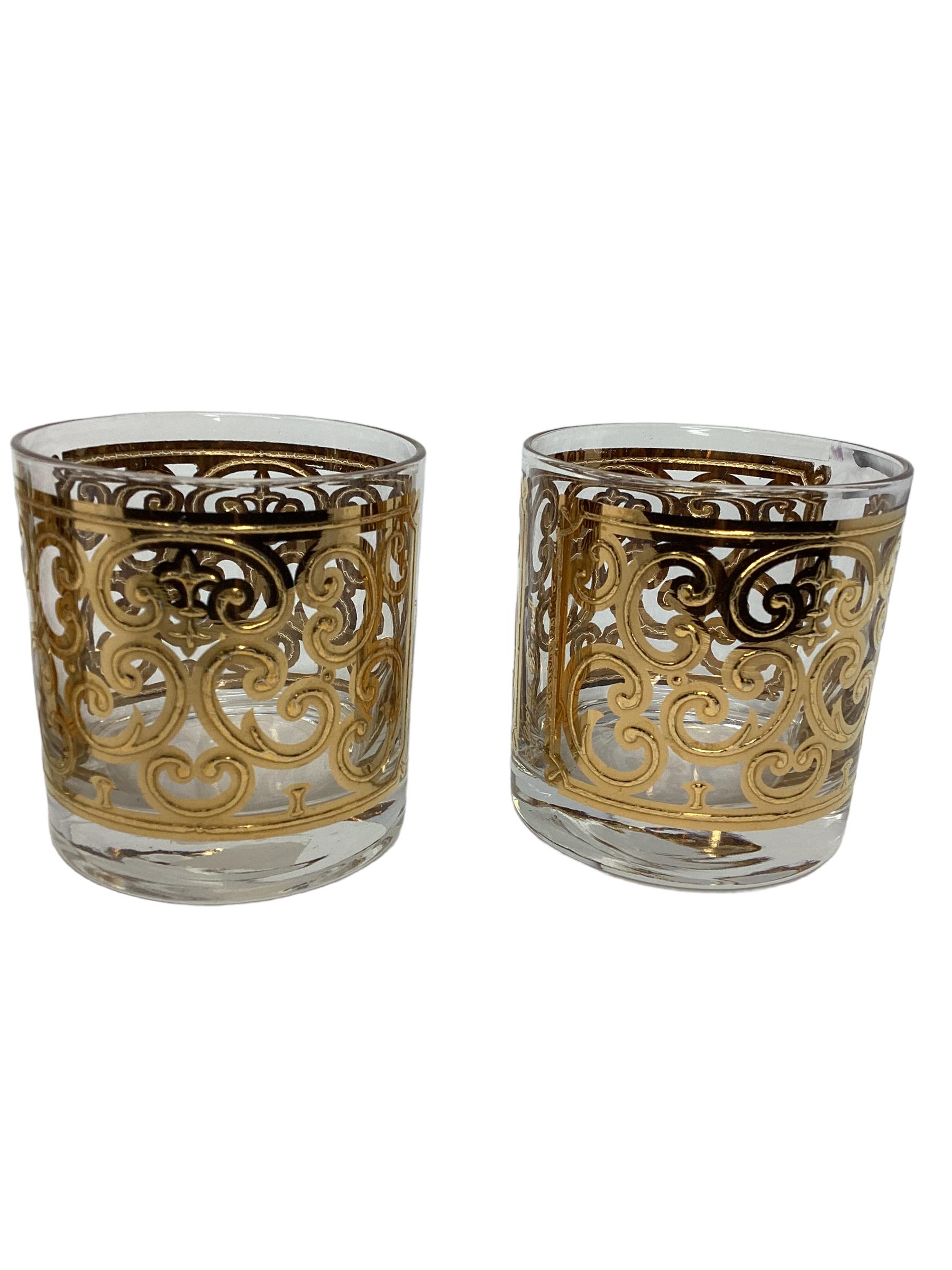 Late 20th Century Set of Four Vintage Georges Briard Spanish Gold Rocks Glasses  For Sale
