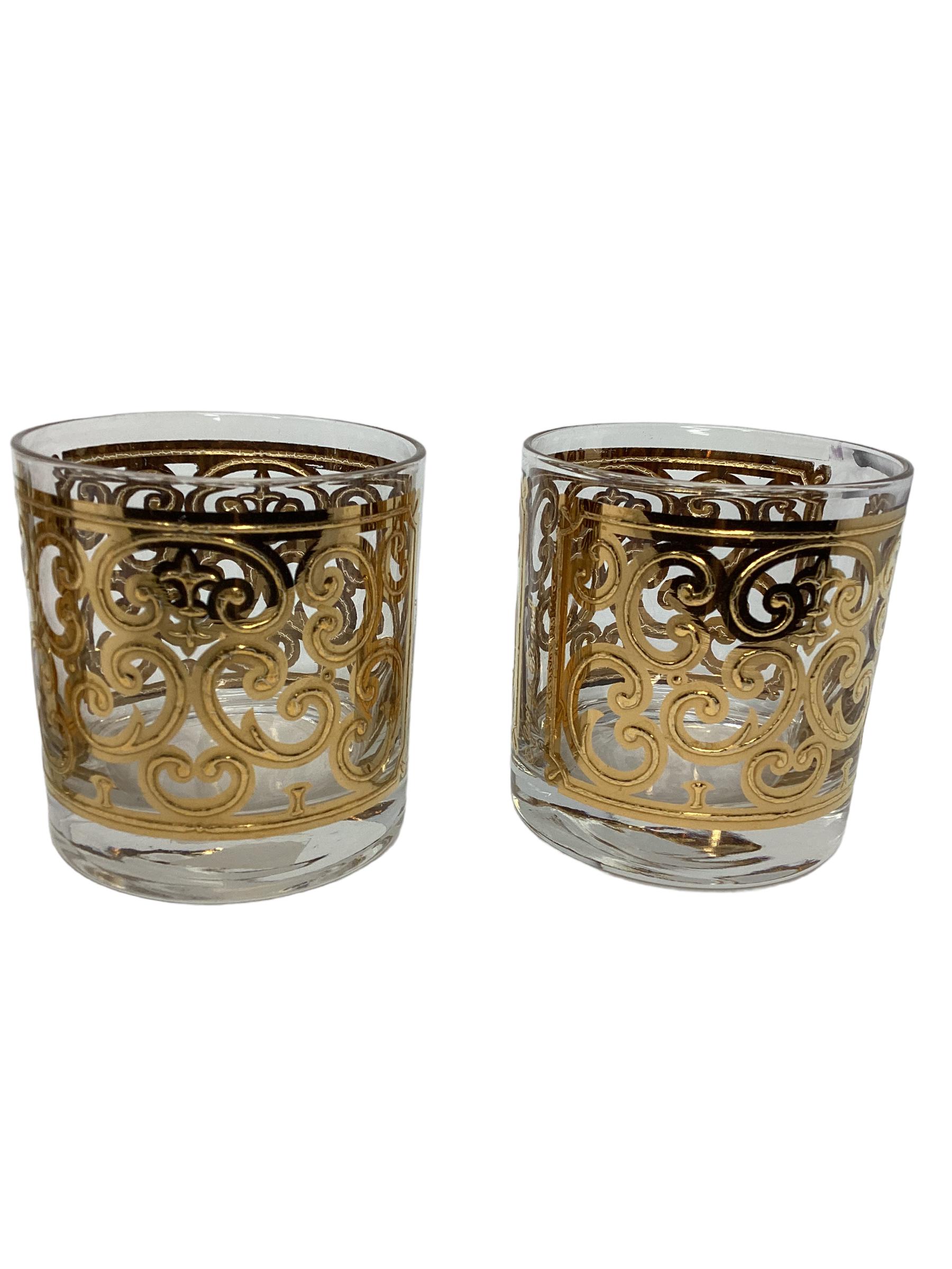 Set von vier spanischen Vintage-Gläsern mit Goldsockeln von Georges Briard (Ende des 20. Jahrhunderts) im Angebot