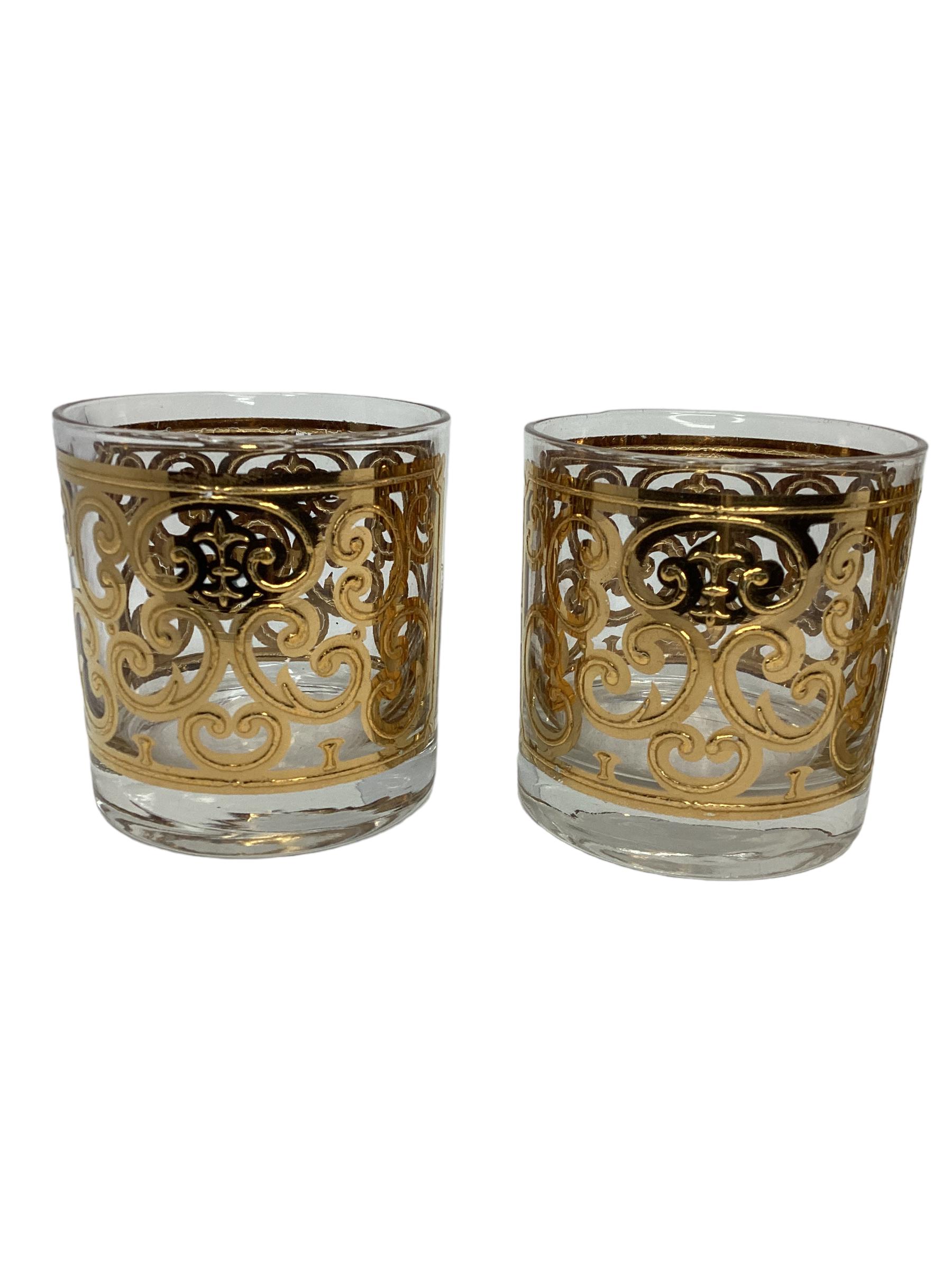 Or Georges Briard ensemble de quatre verres vintage espagnols à motif roches dorées  en vente