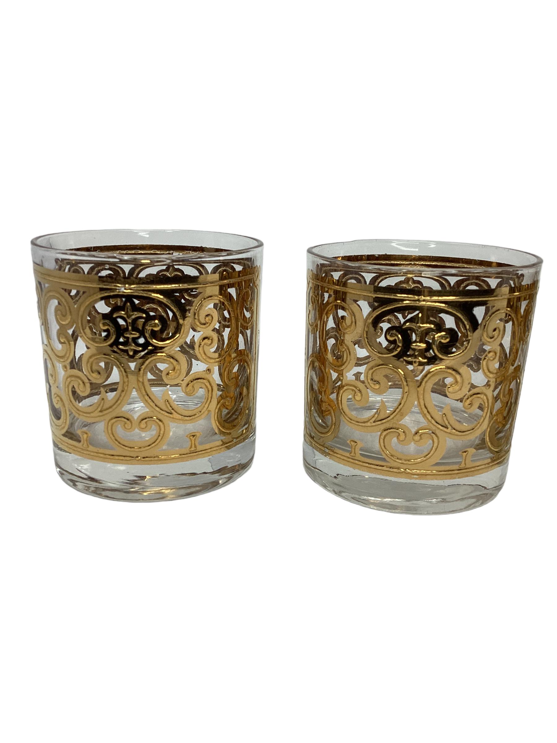 Set of Four Vintage Georges Briard Spanish Gold Rocks Glasses  For Sale 2