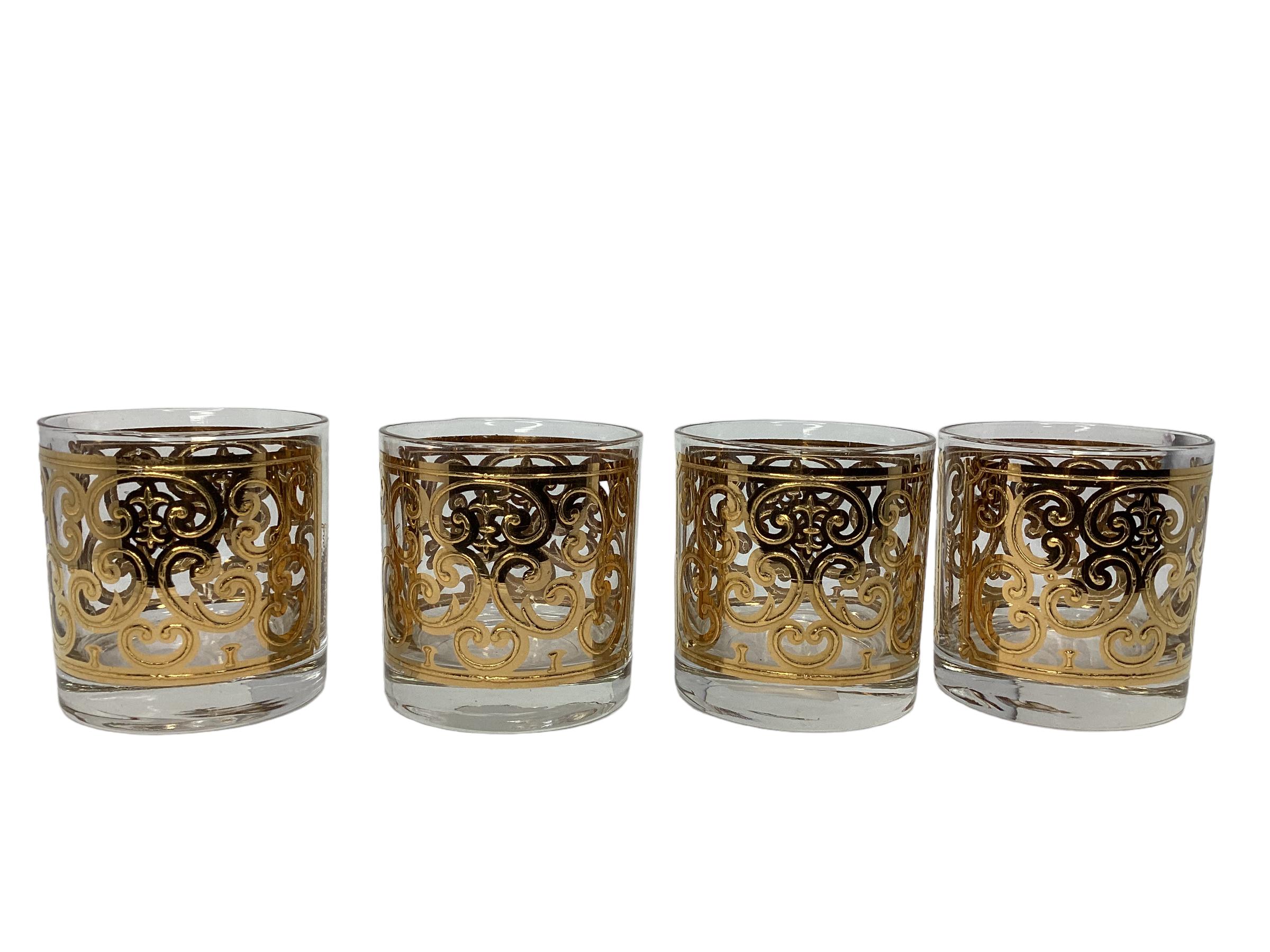 Set of Four Vintage Georges Briard Spanish Gold Rocks Glasses  For Sale 2