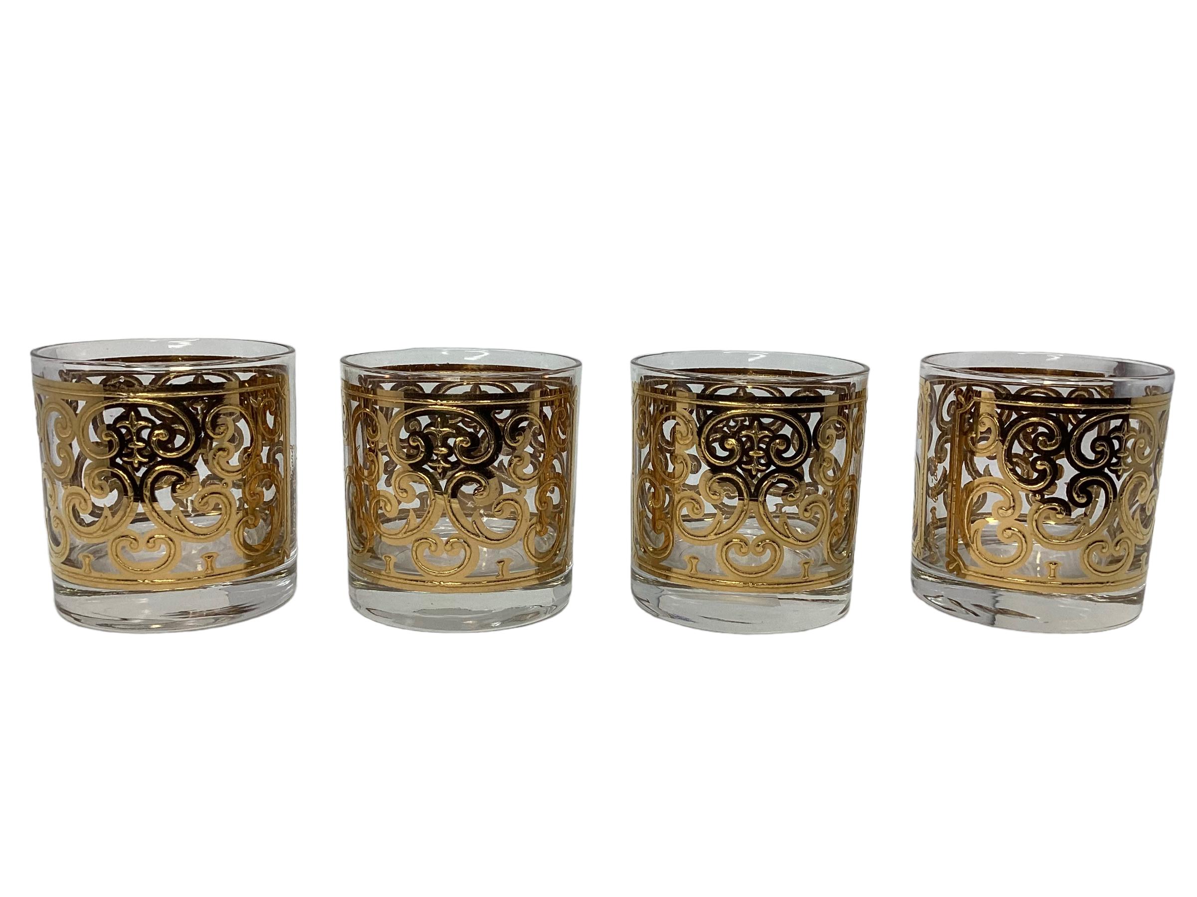 Set von vier spanischen Vintage-Gläsern mit Goldsockeln von Georges Briard im Angebot 3