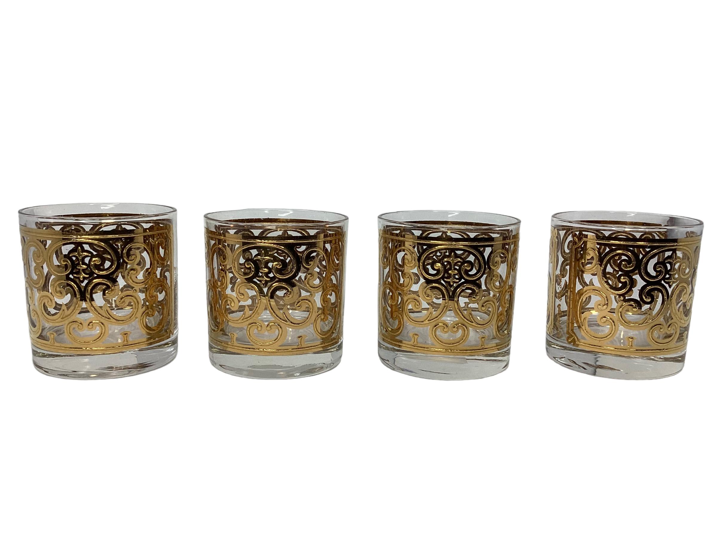 Set of Four Vintage Georges Briard Spanish Gold Rocks Glasses  For Sale 3