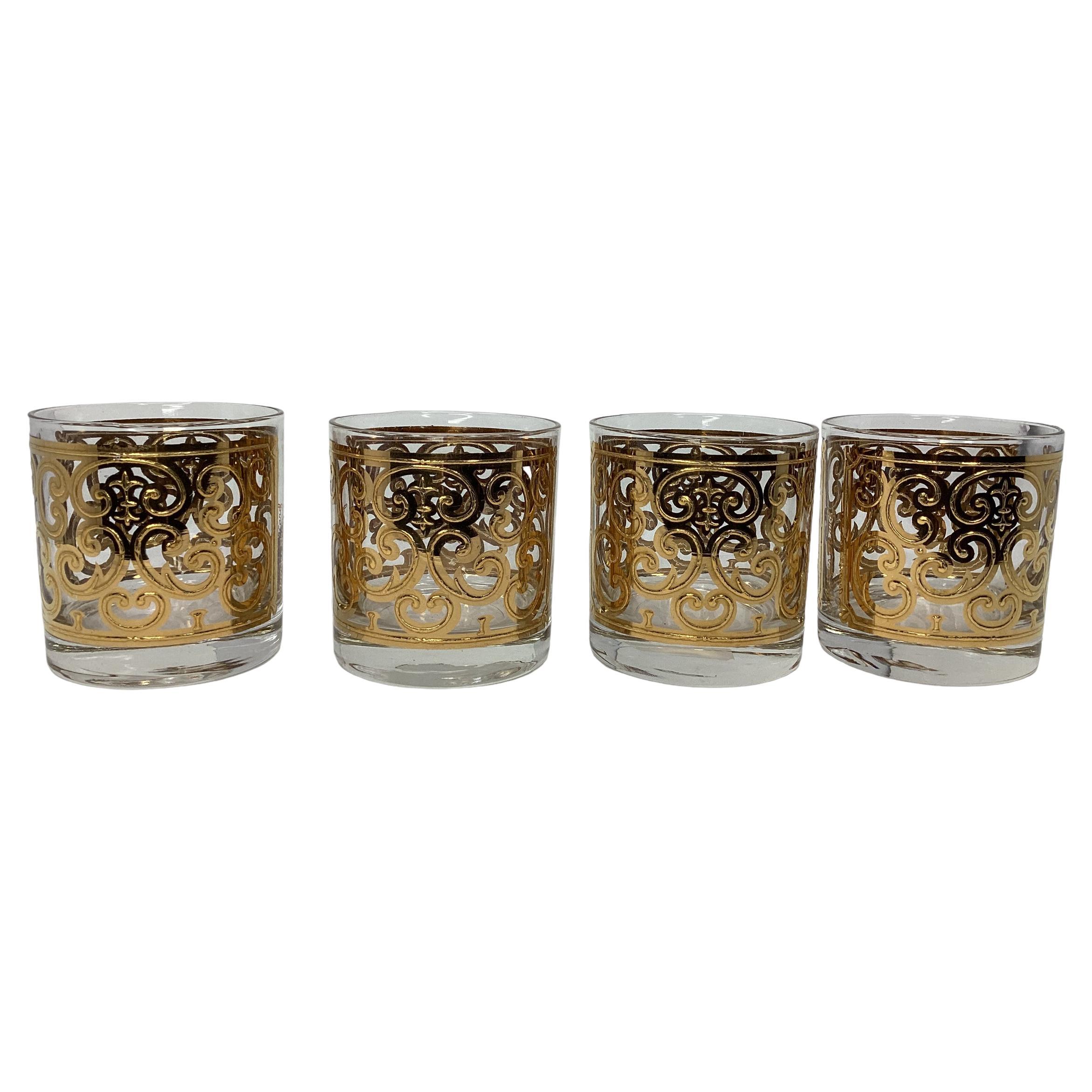 Set of Four Vintage Georges Briard Spanish Gold Rocks Glasses  For Sale