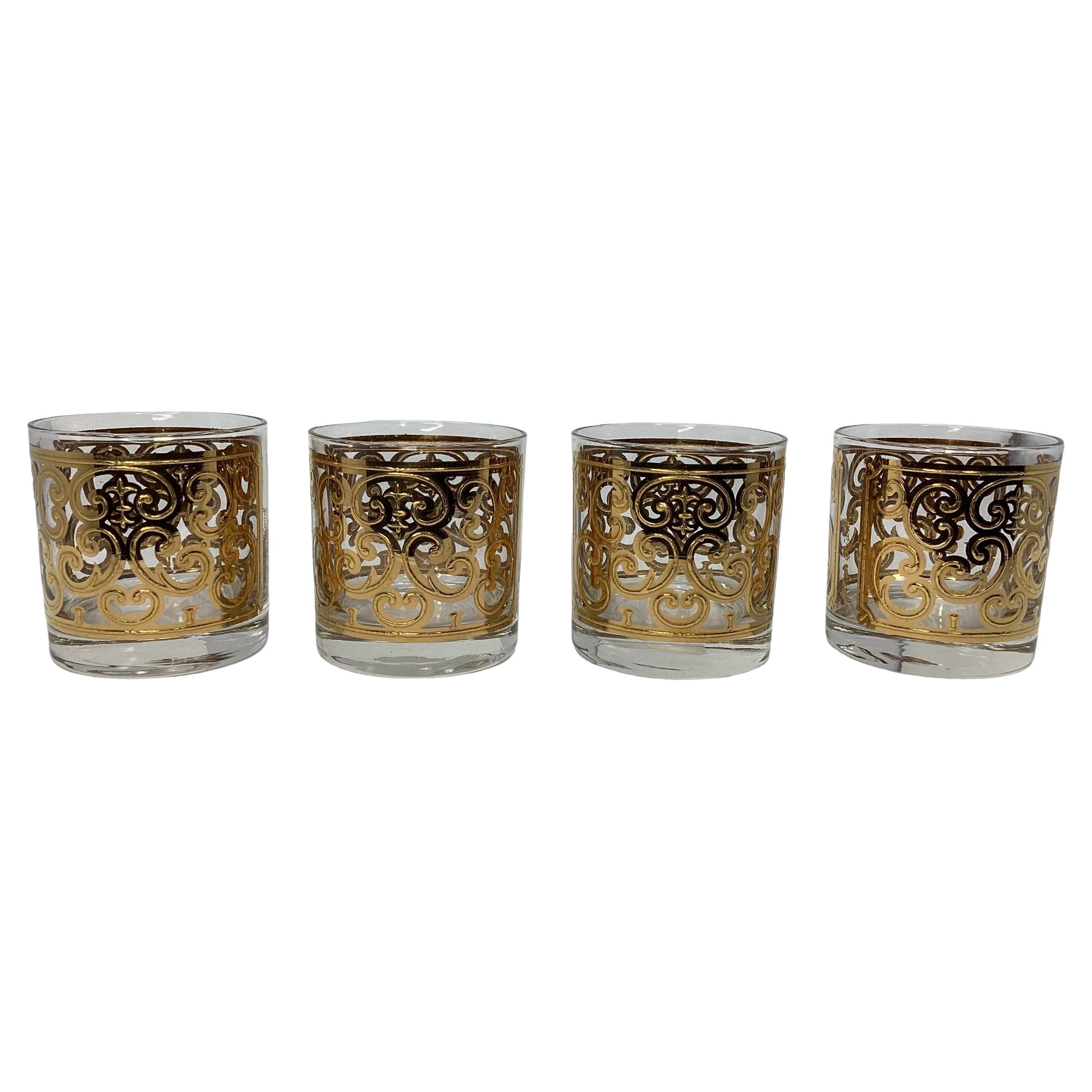 Set of Four Vintage Georges Briard Spanish Gold Rocks Glasses 