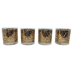 Set of Four Vintage Georges Briard Spanish Gold Rocks Glasses 