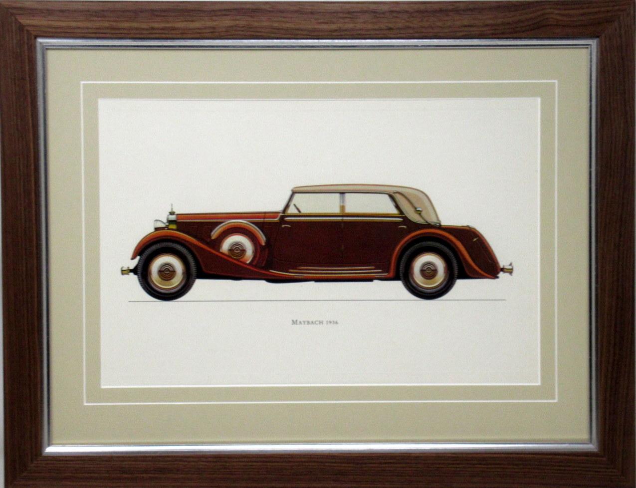 Anglais Ensemble de quatre voitures allemandes anciennes:: lithographies couleur encadrées:: 1964 en vente