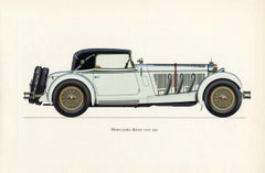 Set of Four Vintage German Cars Mercedes Framed Color Lithographs Pictures, 1964