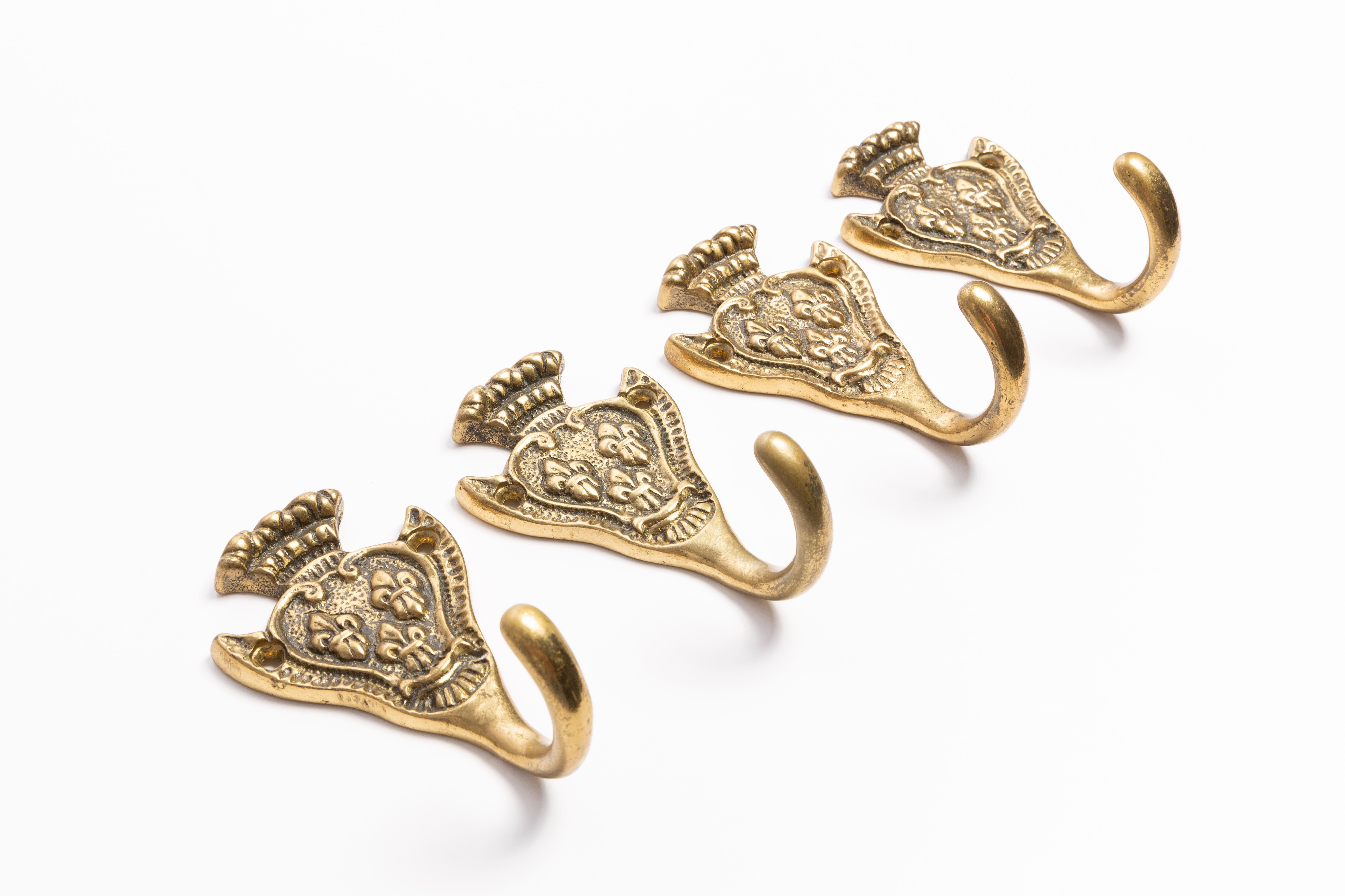 Hollywood Regency Set of Four Vintage Gold Decorative Wall Hangers, Europe, 1960s For Sale
