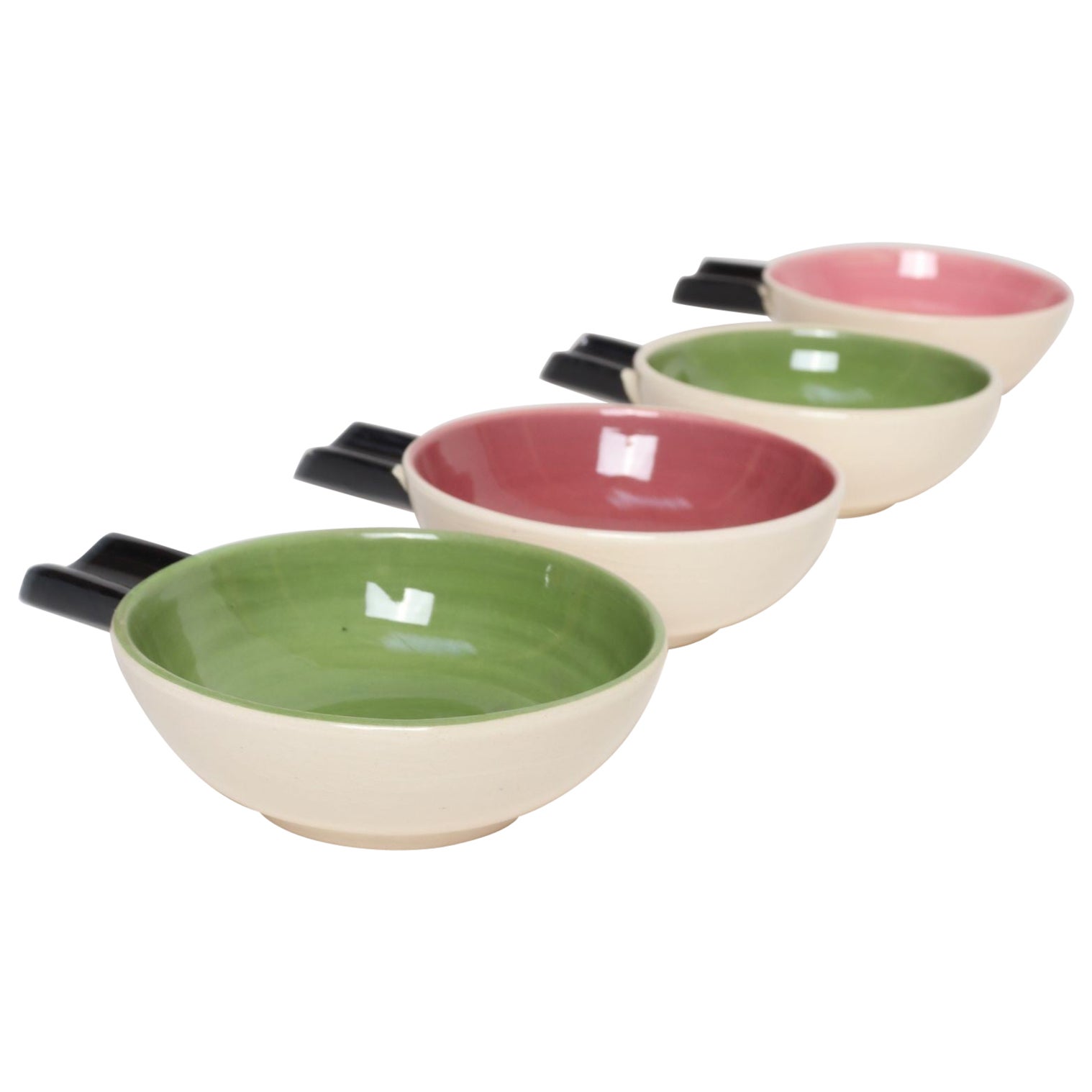 Set of Four Vintage Green and Pink Ceramic Ramekins/Ashtrays by Charles Wilton