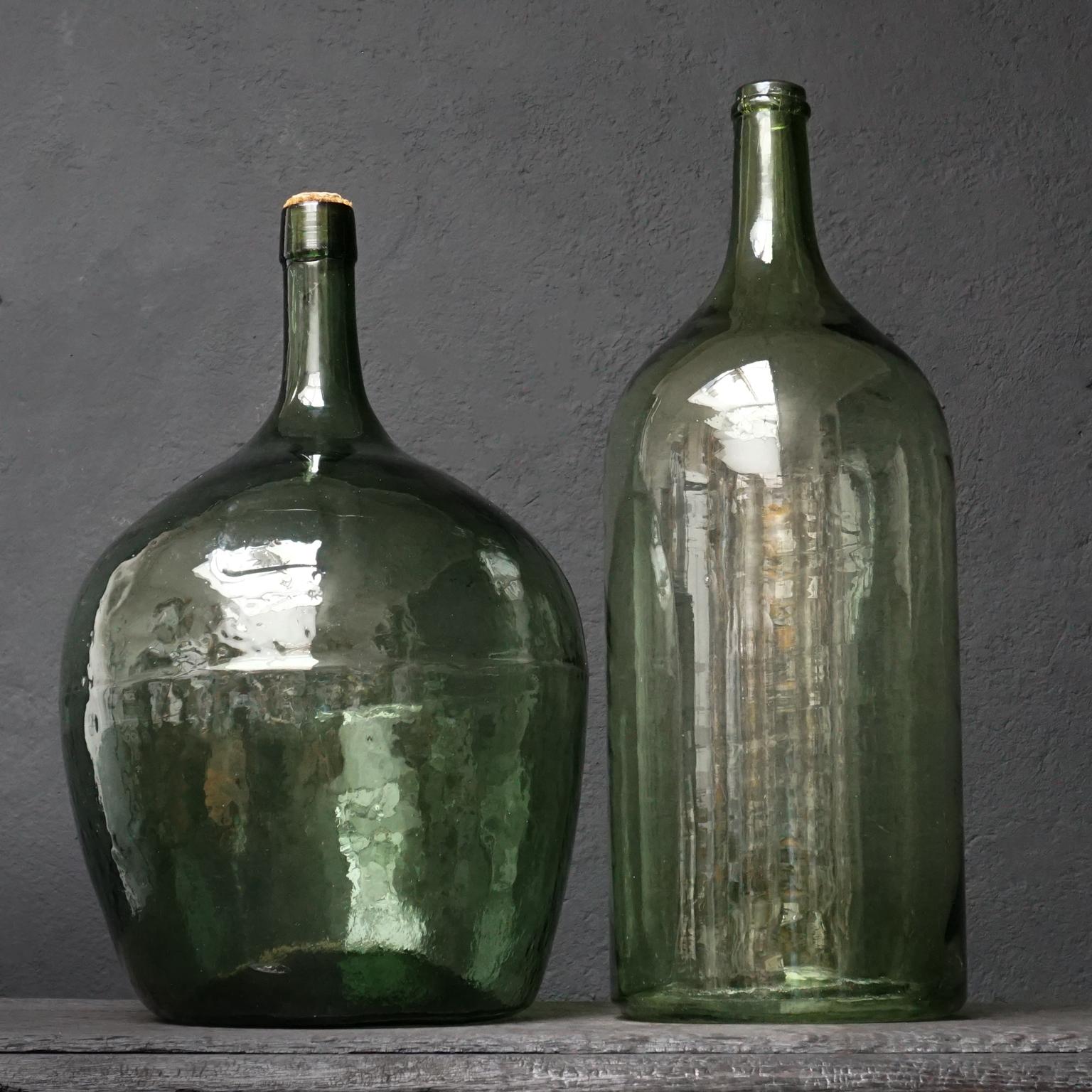 Set of Four Vintage Green Glass Bottles Demijohns, Lady Jeanne or Carboys 2