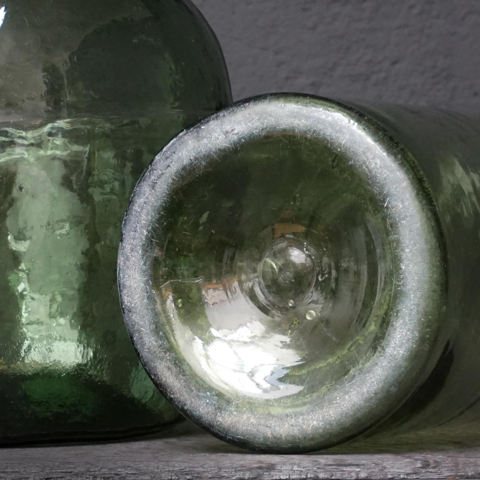 Set of Four Vintage Green Glass Bottles Demijohns, Lady Jeanne or Carboys 3