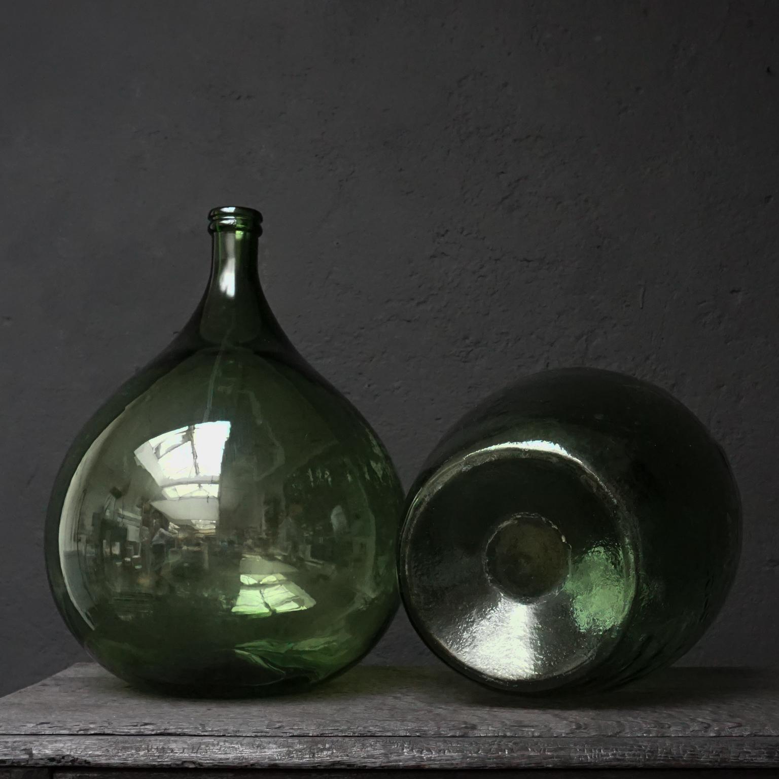 Set of Four Vintage Green Glass Bottles Demijohns, Lady Jeanne or Carboys 8