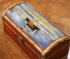 Set di quattro scrigni vintage in legno dipinti a mano con scene marittime