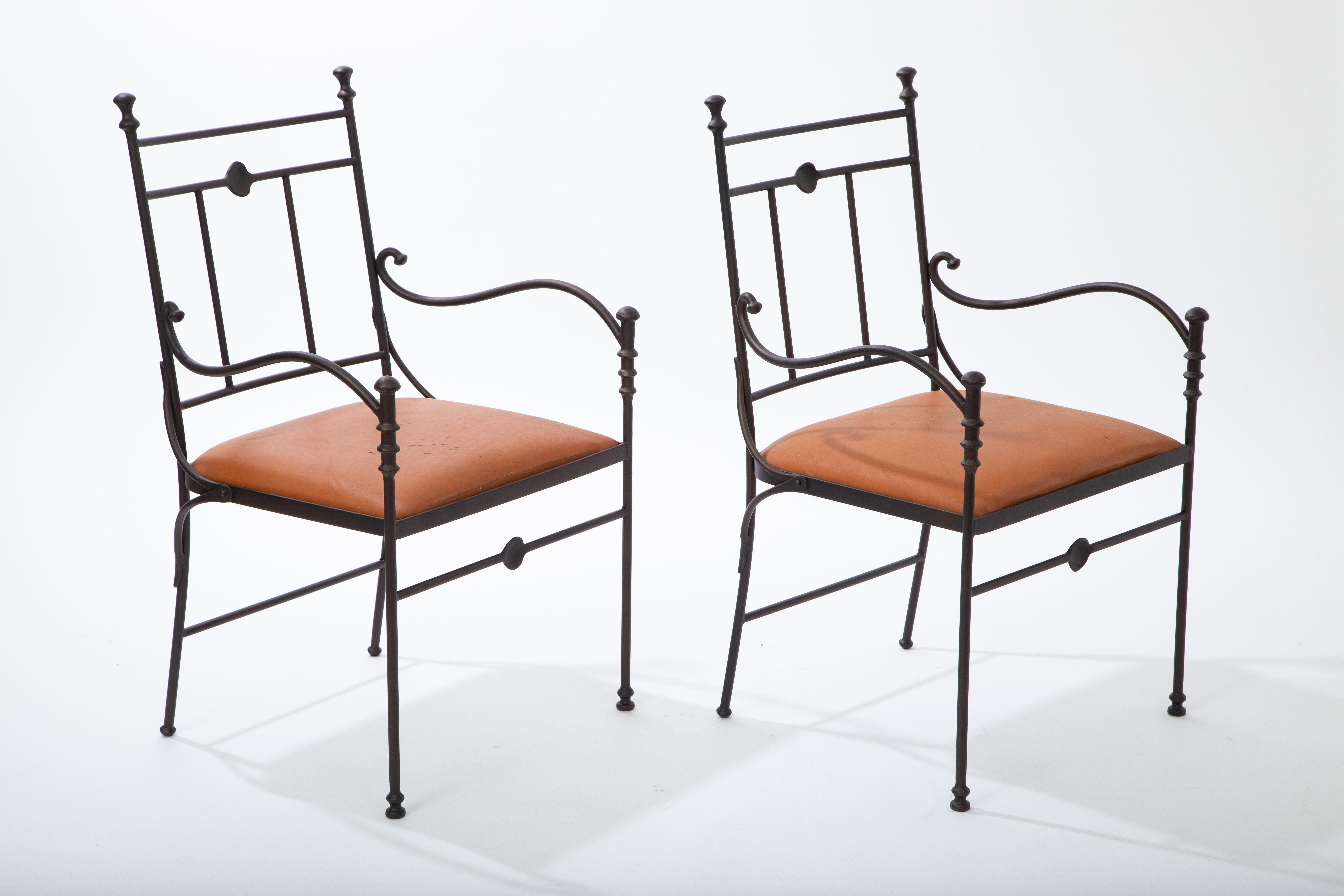 Art Deco Set of Four Vintage Iron Chairs Giacometti Style