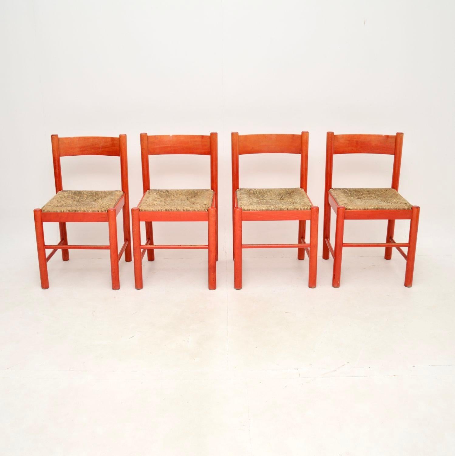 A stylish and very well made set of four vintage Italian Carimate style dining chairs. They are very much in the manner of the Carimate chair designed by Vico Magistretti. These were made in Italy, they date from the 1960-70’s.

The quality is