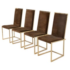 Set aus vier italienischen Vintage-Stühlen aus vergoldetem Metall und Samt