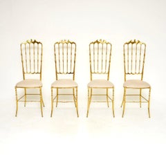 Set of Four Vintage Italian Chiavari Dining Chairs in Solid Brass