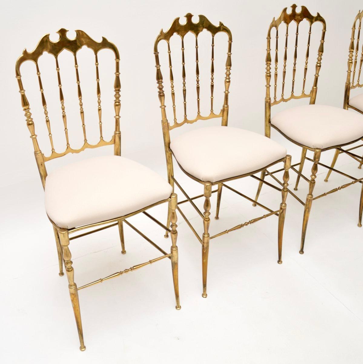 Mid-20th Century Set of Four Vintage Italian Chiavari Dining Chairs in Solid Brass
