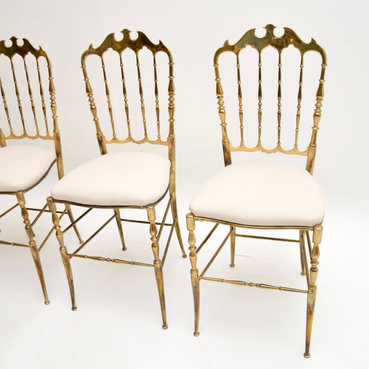 Set of Four Vintage Italian Chiavari Dining Chairs in Solid Brass 1