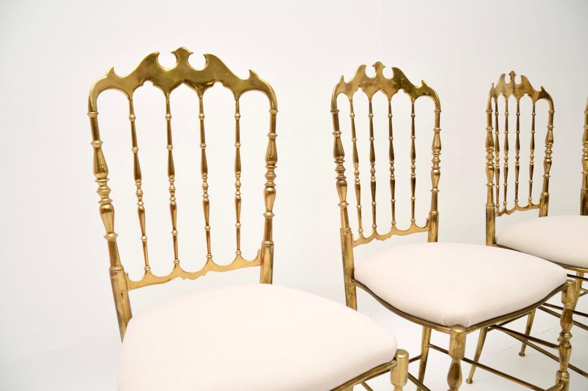 Set of Four Vintage Italian Chiavari Dining Chairs in Solid Brass 2