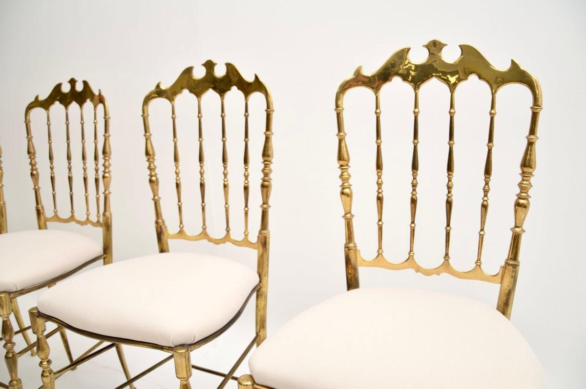 Set of Four Vintage Italian Chiavari Dining Chairs in Solid Brass 3