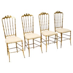 Set of Four Vintage Italian Chiavari Dining Chairs in Solid Brass