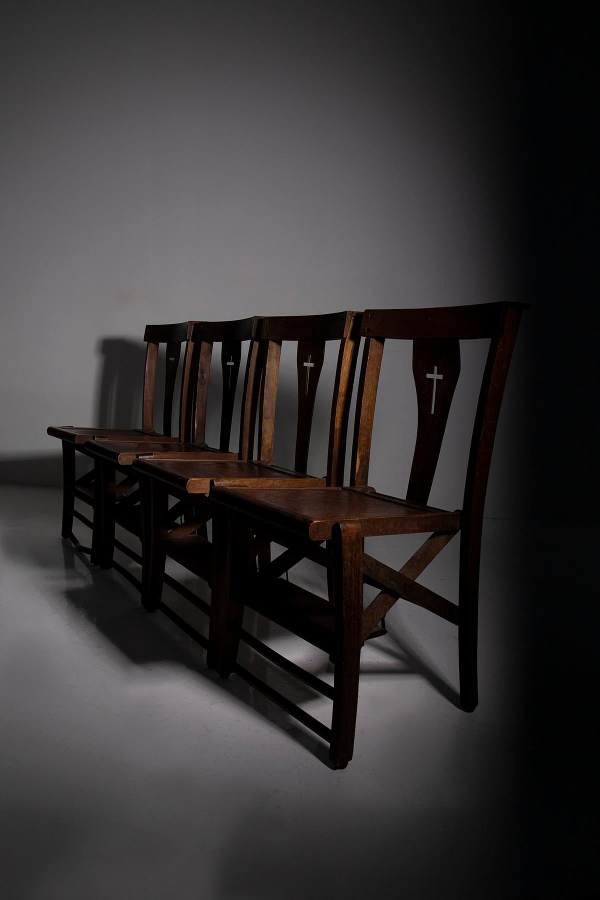 Imagine stepping into a room where time seems to stand still, and a sense of reverence fills the air. In this sacred space, four vintage Italian ecclesiastical chairs from the 1940s await, each one a testament to the intersection of craftsmanship