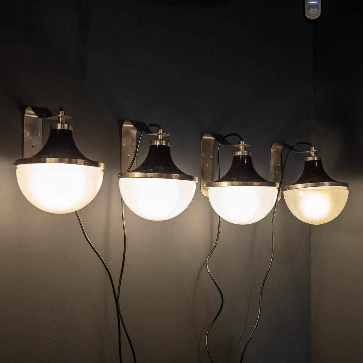 Mid-Century Modern Set Of Four Vintage Italian Metal & Opaque Glass Wall Lights c.1950 For Sale