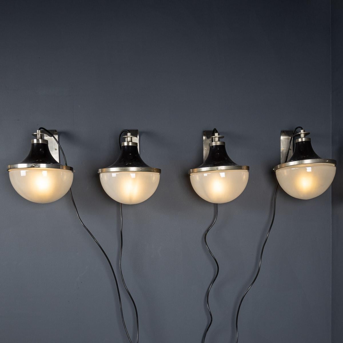 Mid-20th Century Set Of Four Vintage Italian Metal & Opaque Glass Wall Lights c.1950 For Sale