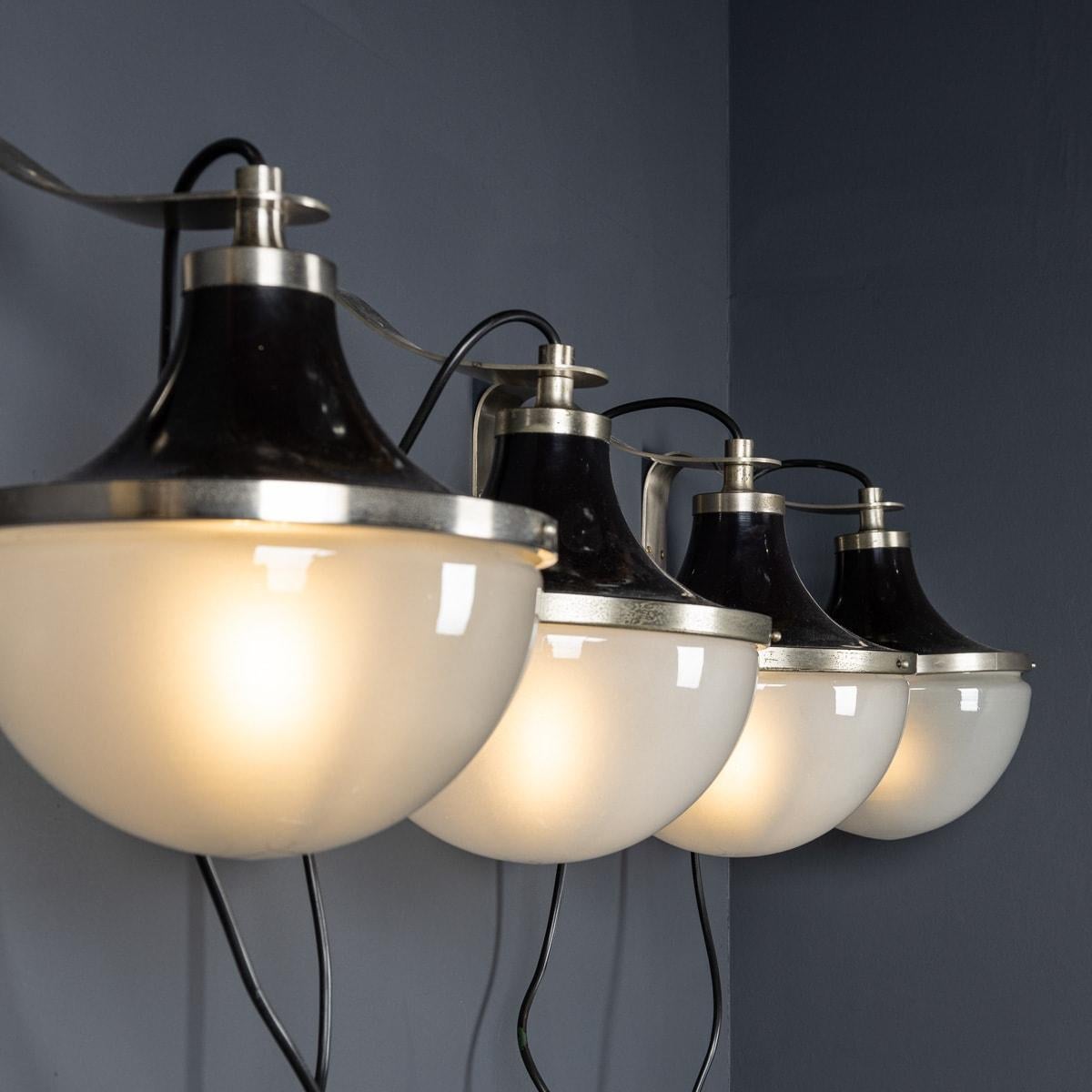 Set Of Four Vintage Italian Metal & Opaque Glass Wall Lights c.1950 For Sale 3