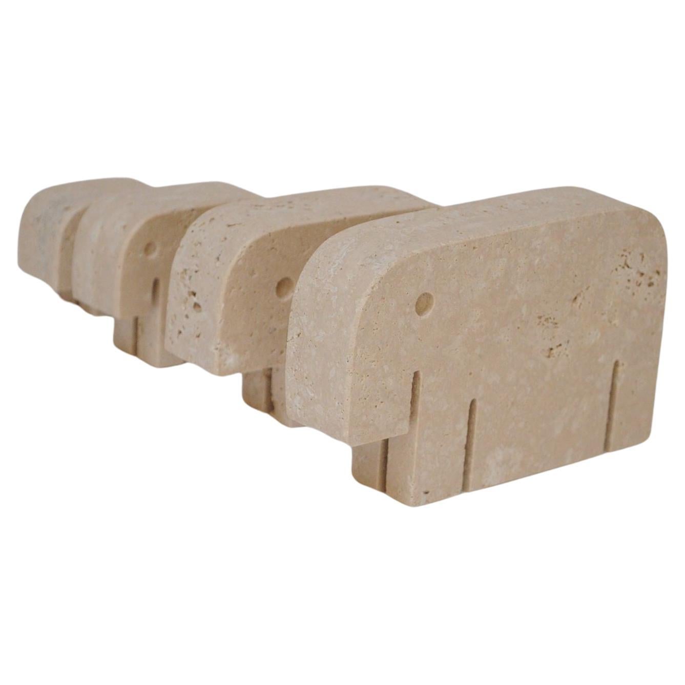 Set of Four Vintage Italian Travertine Elephant Sculptures by Fratelli Mannelli