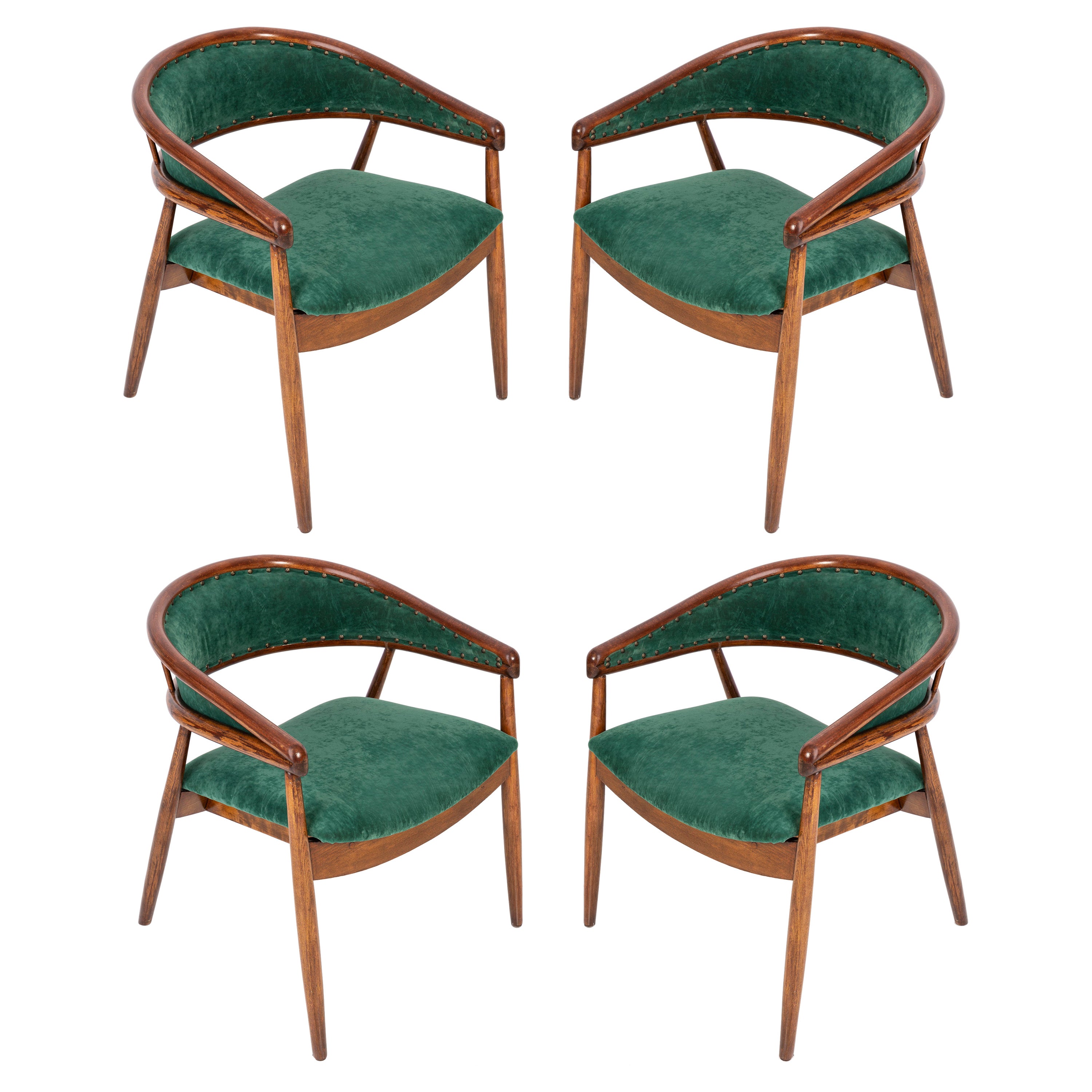 Ensemble de quatre fauteuils vintage James Mont en hêtre courbé vert foncé, Europe, années 1960 en vente