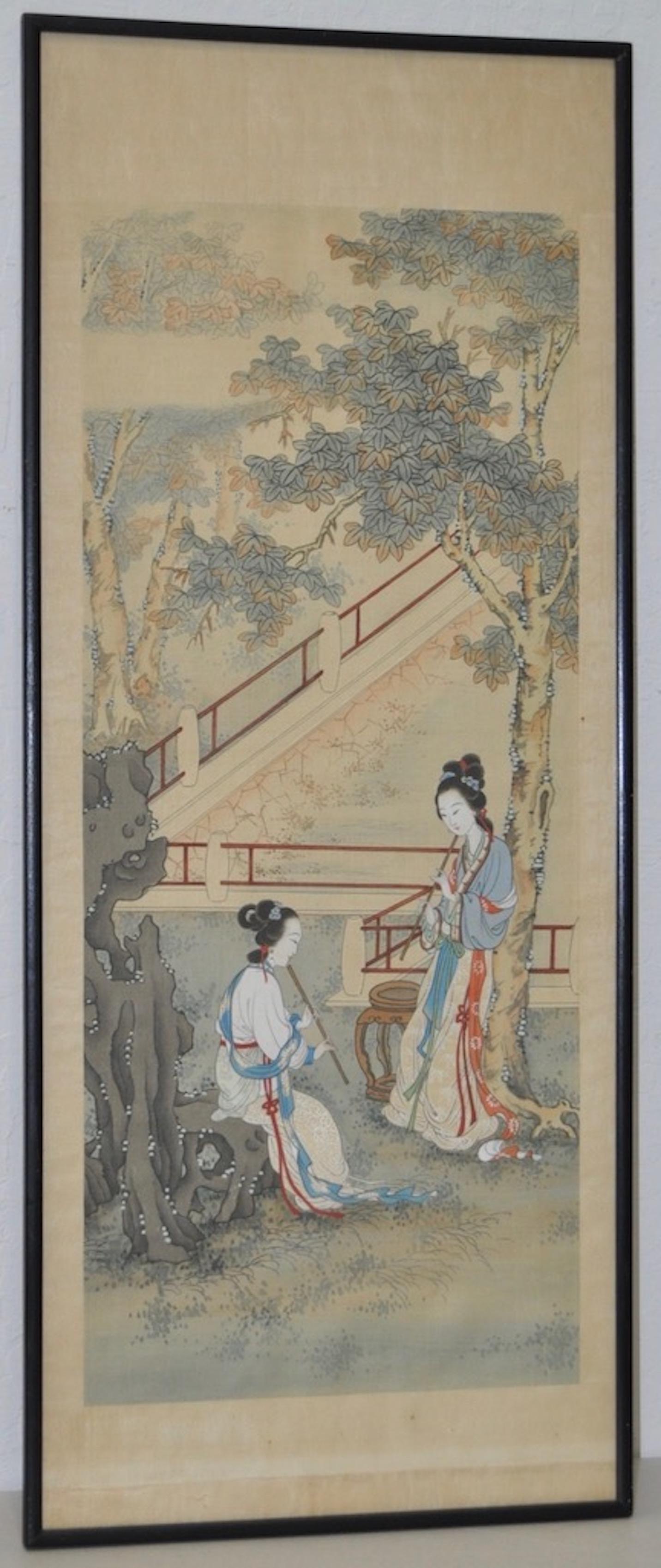 vintage japanese silk painting