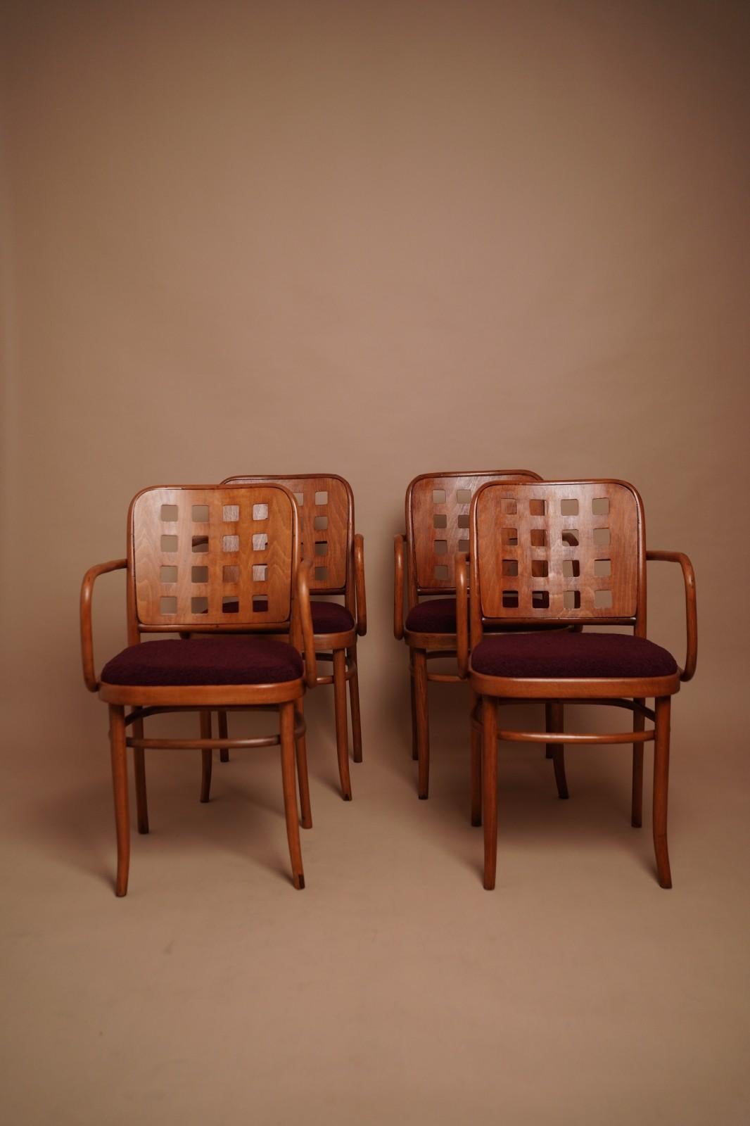 Mid-Century Modern Ensemble de quatre chaises vintage Josef Hoffmann Prague 811 fabriquées par STOL Kamnik, années 1960 en vente