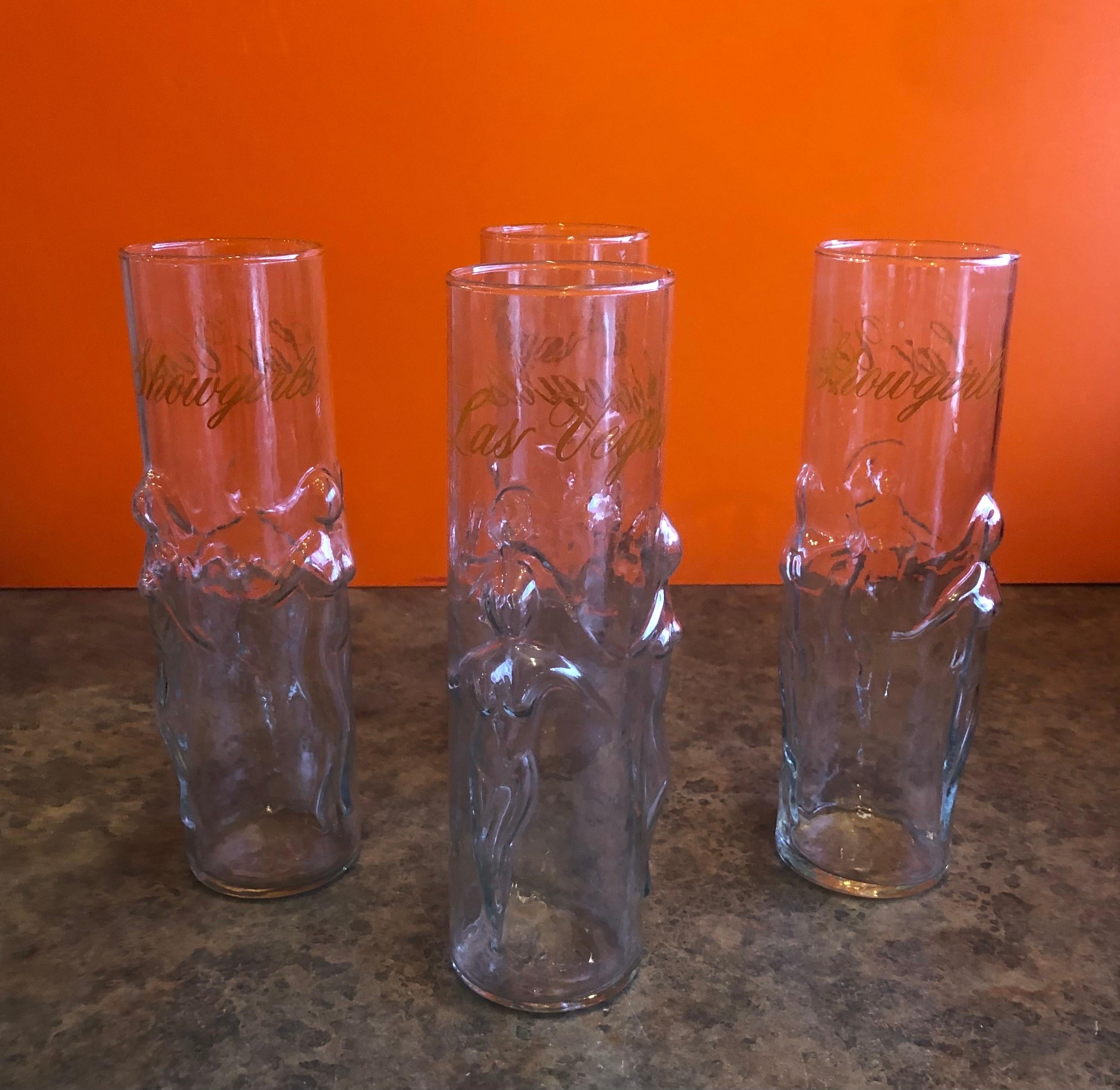 American Set of Four Vintage Las Vegas Showgirls Figurative High Ball / Cocktail Glasses For Sale