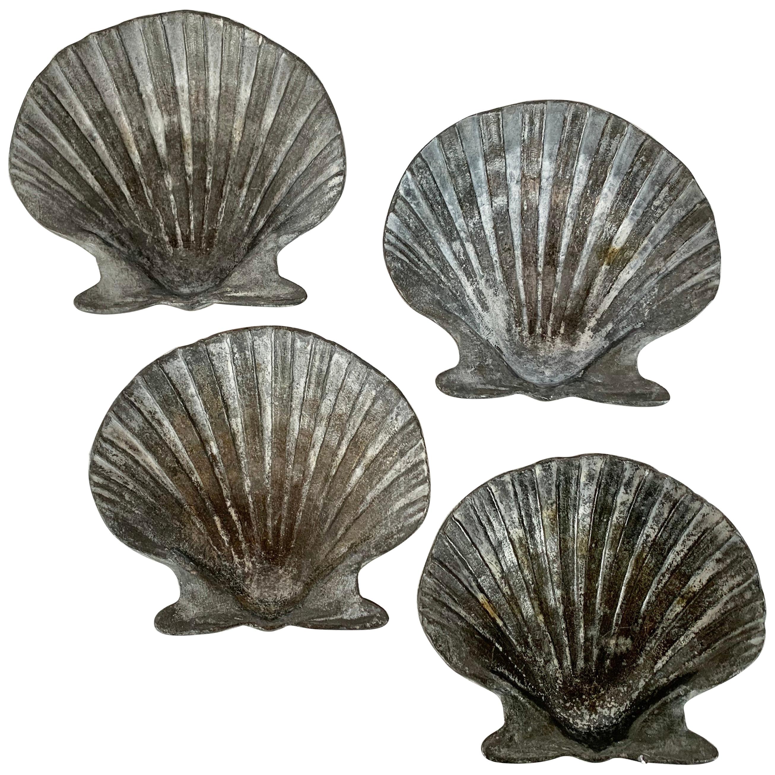 Set of Four Vintage Lead Scallop Shells for the Garden, Patio, Terrace