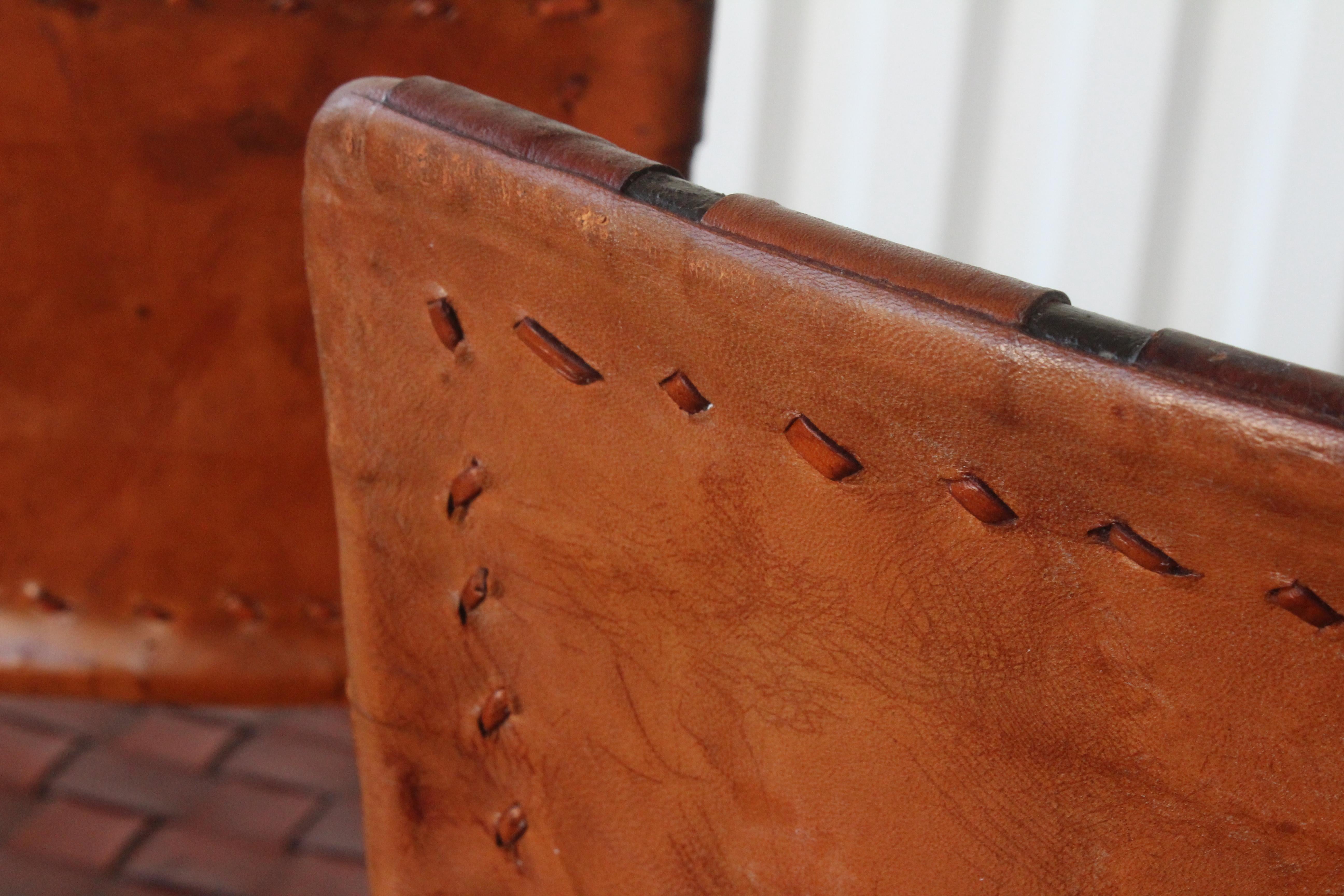 Set of Four Vintage Leather and Iron Dining Chairs, France, 1960s 8