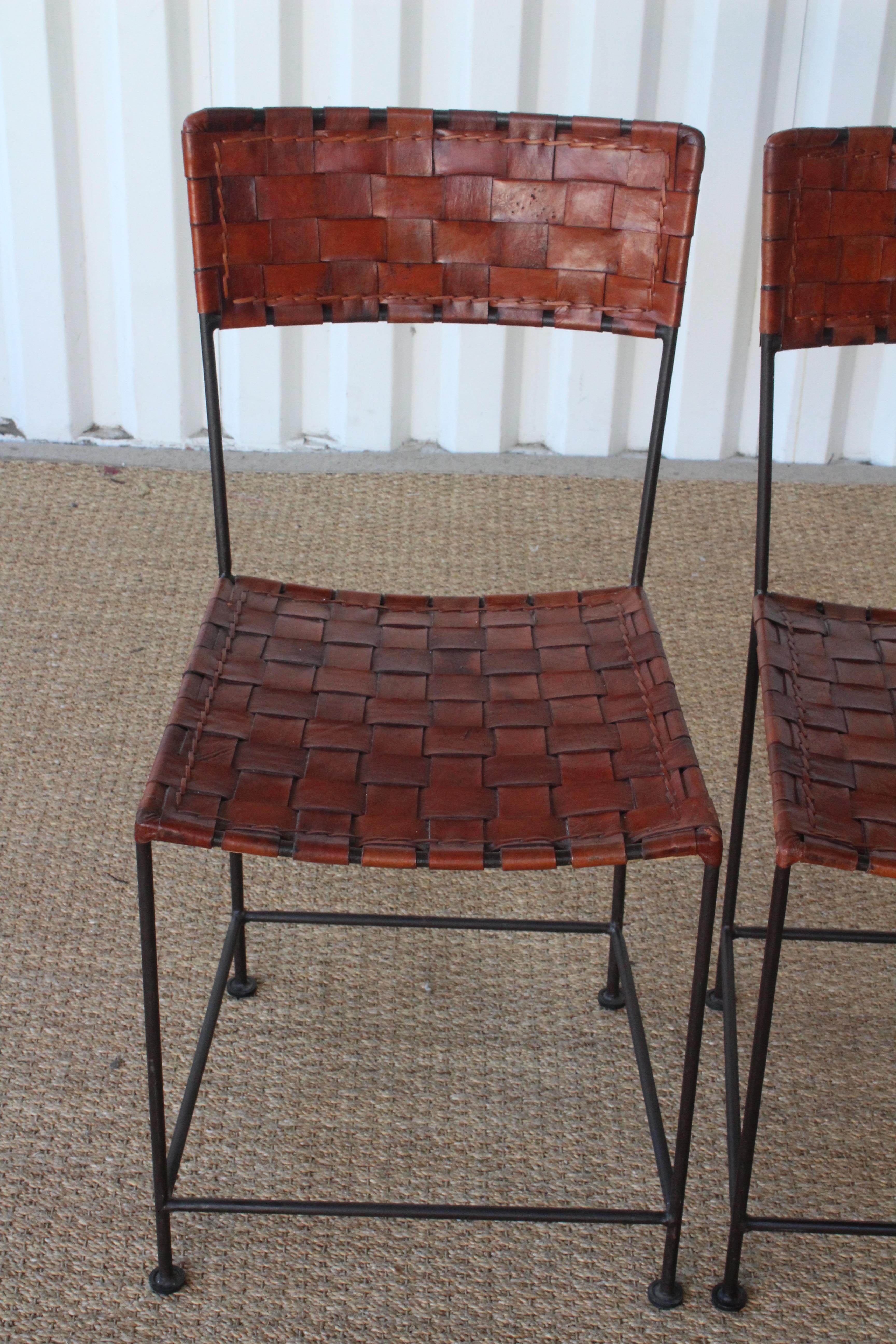 Set of Four Vintage Leather and Iron Dining Chairs, France, 1960s 1