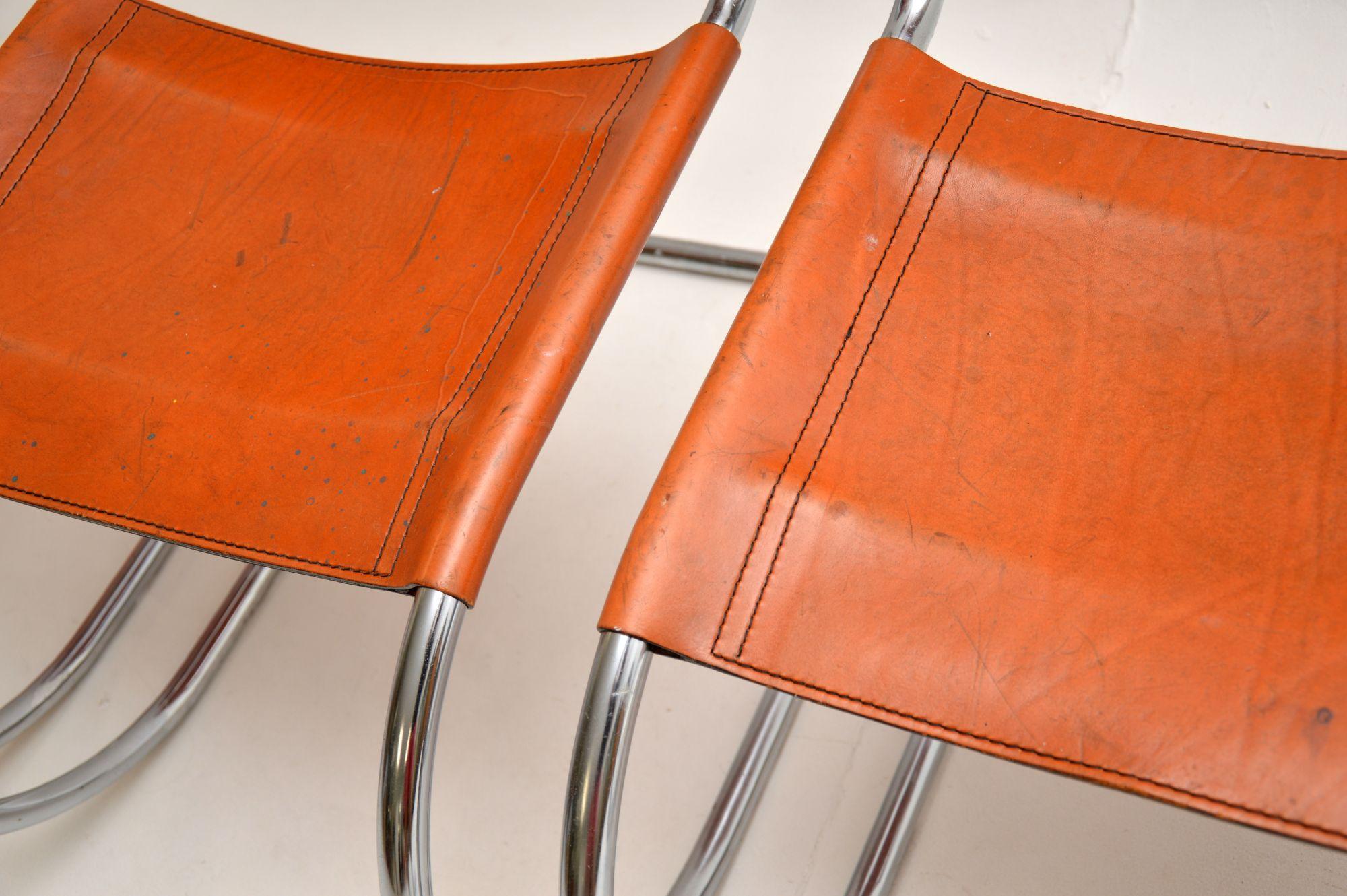 Set of Four Vintage Leather and Steel MR10 Chairs by Mies Van Der Rohe 4
