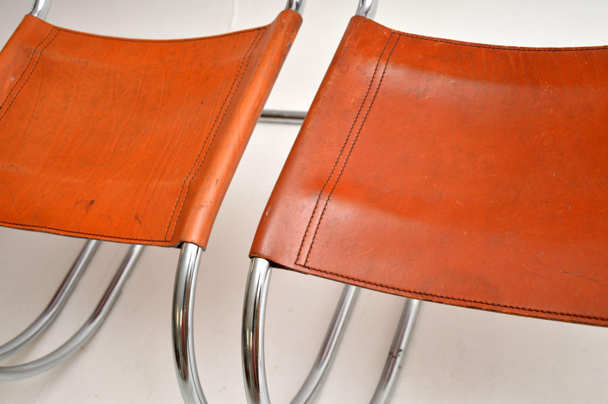 Set of Four Vintage Leather and Steel MR10 Chairs by Mies Van Der Rohe 5